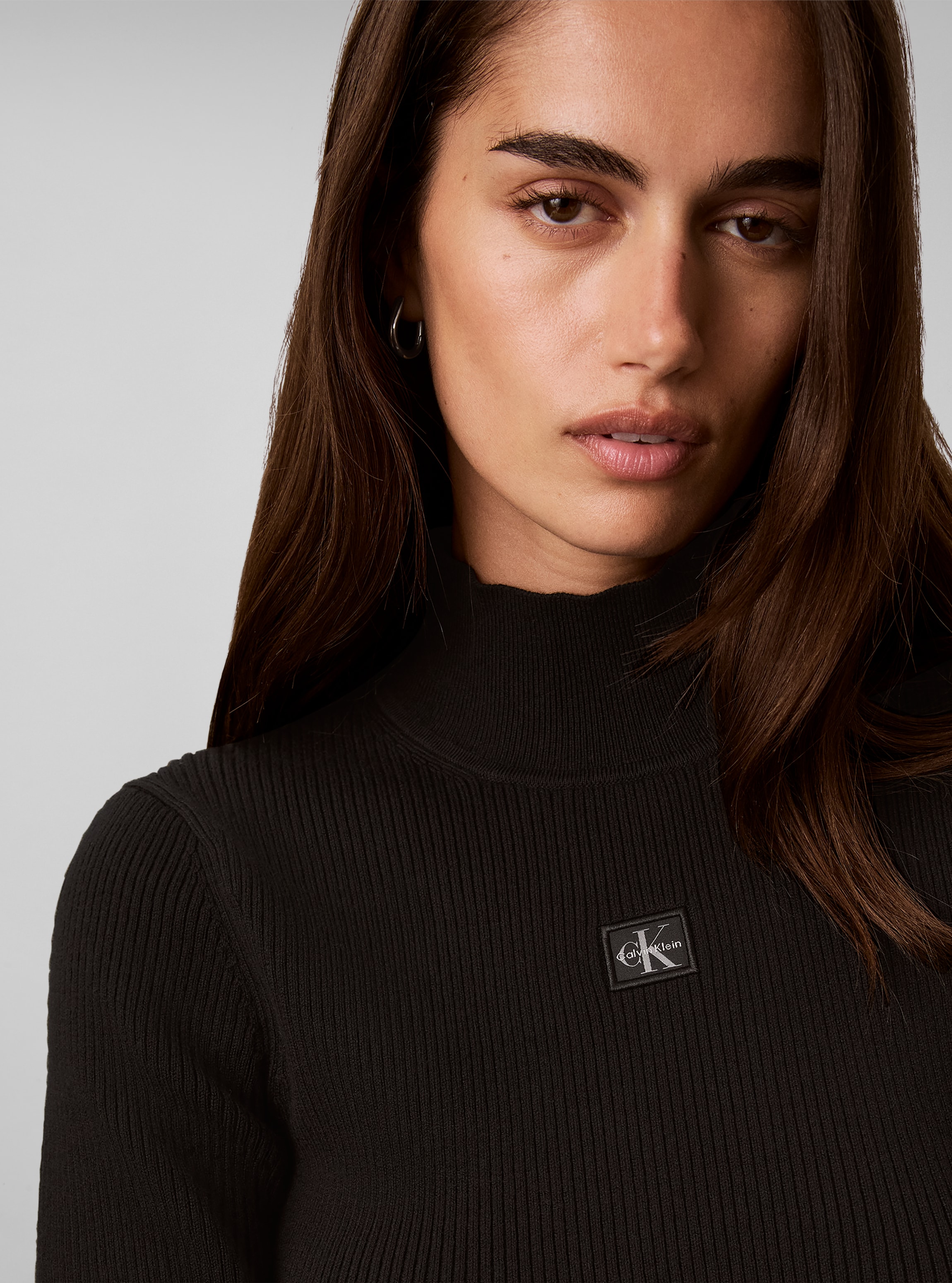Calvin Klein Jeans Minikleid »WOVEN LABEL MINIDRESS« Ohne Tasche Regular fit mit Stehkragen