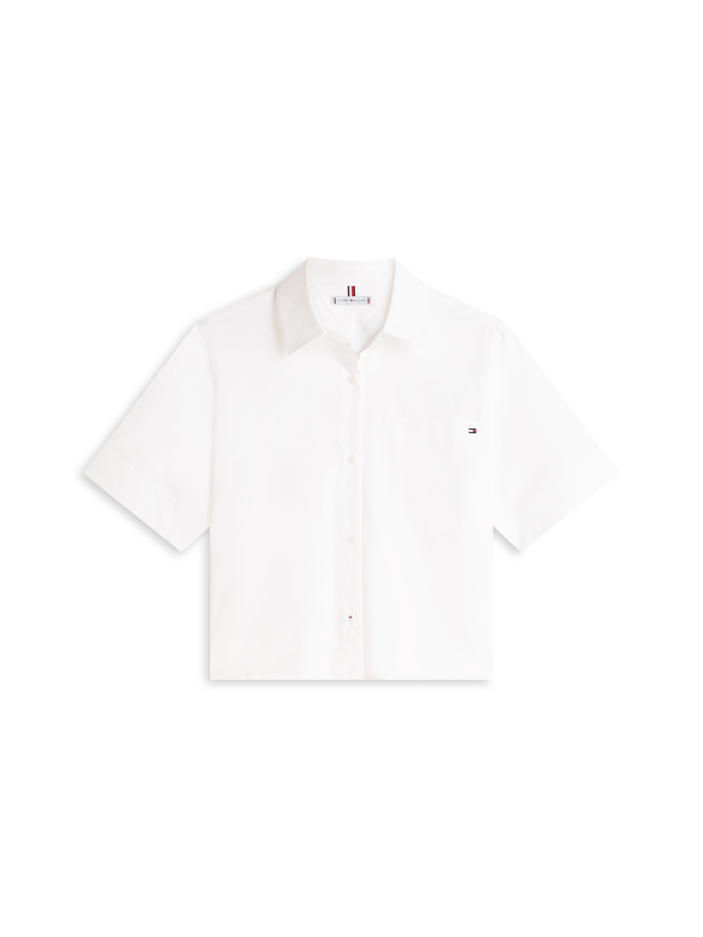 Tommy Hilfiger Kurzarmbluse »ESSENTIAL POPLIN SHORT SLEEVE SHIRTS« mit Hemdkragen, Flag Stickerei auf der Brust