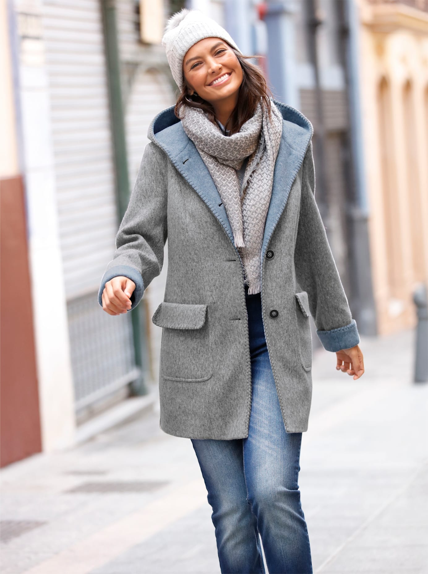 Casual Looks Damen Anorak mit Kapuze in grau, Größe 25