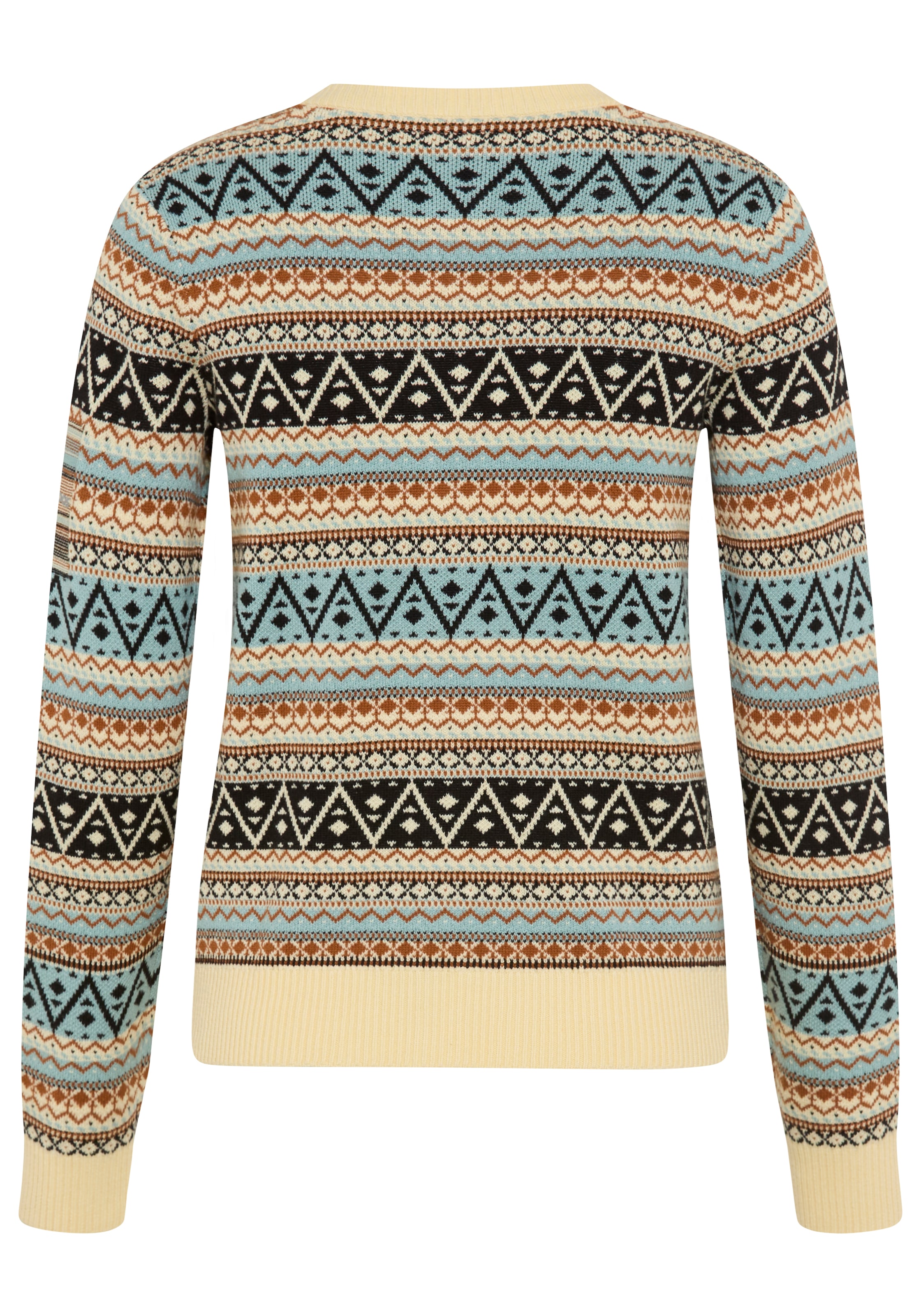 KangaROOS Jacquardstrickjacke hüftlange Form, schmale Passform, mit Rundhalsausschnitt mit Blende