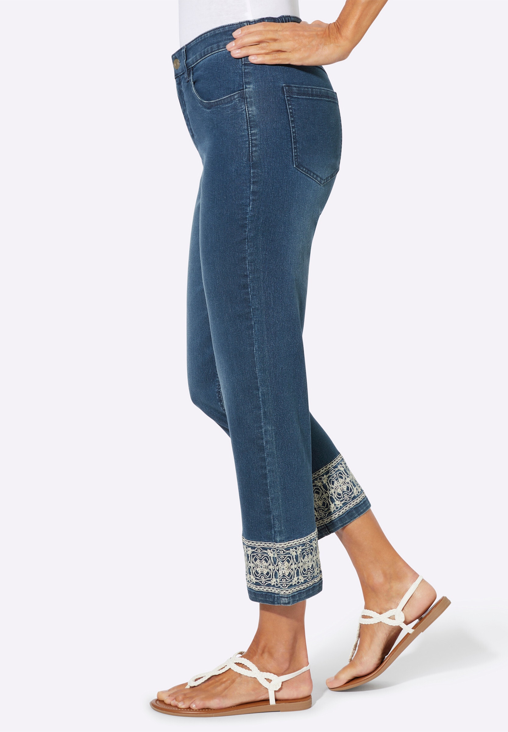 Sieh an! Jeansshorts »7/8-Jeans 7/8-Jeans mit Stickerei am Saum«