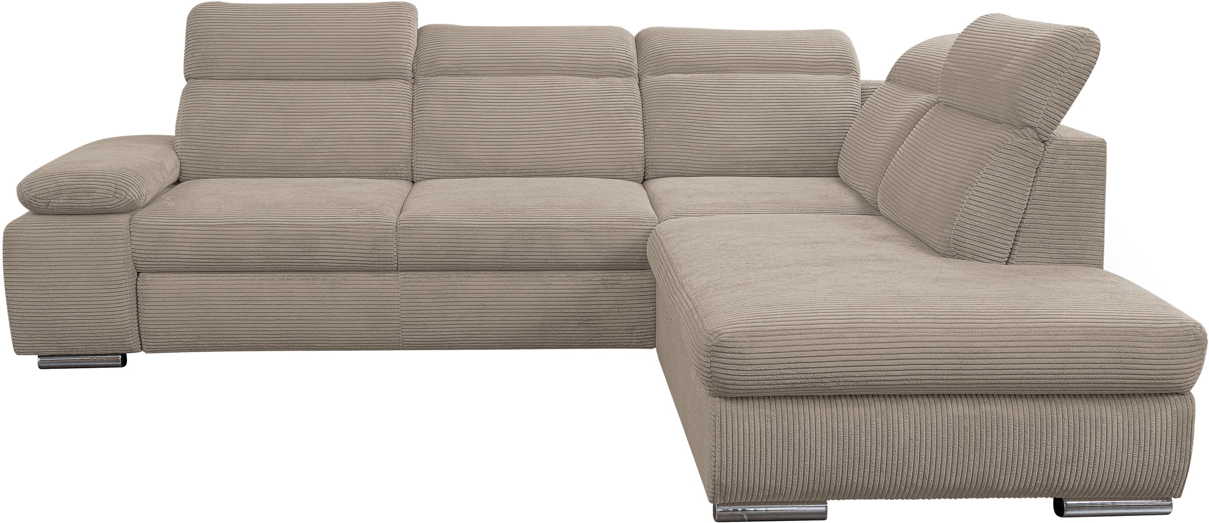 WERK2 Ecksofa »Alicante Kopfteilverstellung, Bett & Bettkasten, Cord, L-Form, bequem« Cord, L-Form, XXL, Schlaffunktion, Bettkasten
