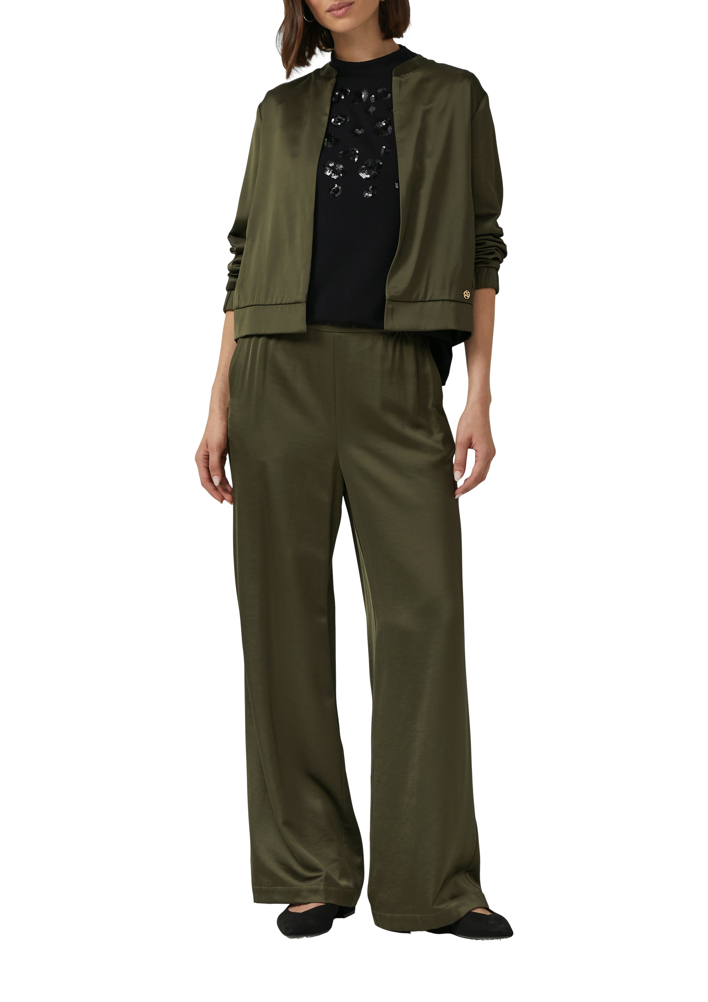 s.Oliver BLACK LABEL 3/4-Arm-Shirt, mit Pailletten und feinem hohem Kragen