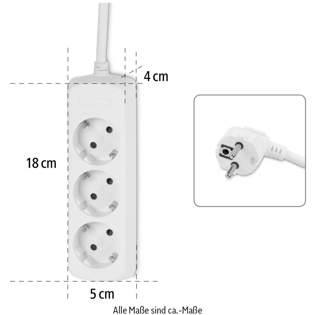 Hama Steckdosenleiste »Mehrfachsteckdose 3-fach, 5m in Weiß«, 3-fach, (Kabellänge 5 m)