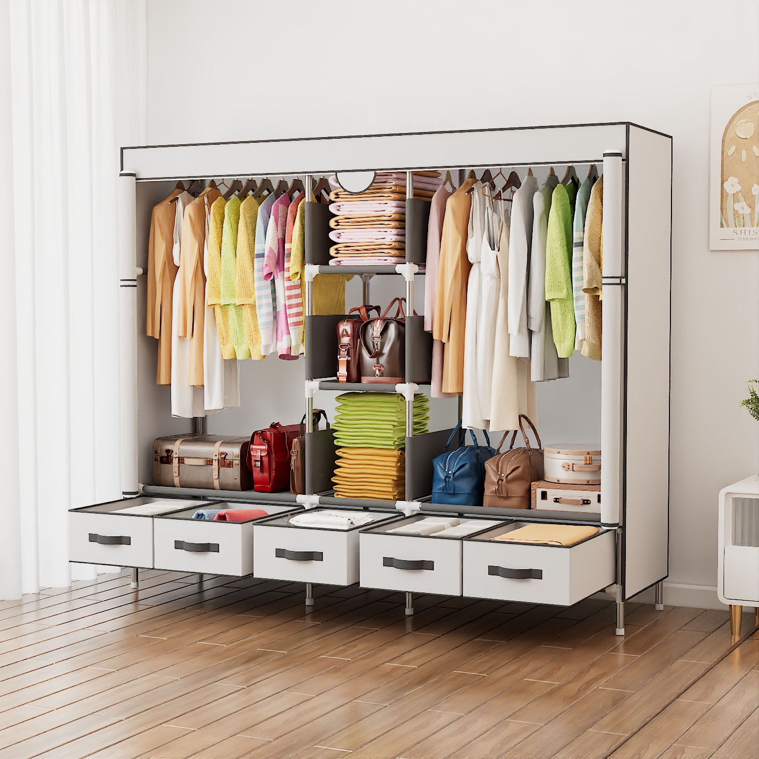 INOSIGN Kleiderschrank »Stockholm Stoffkleiderschrank Bestseller in diversen Ausführungen«, (Stabile Konstruktion mit Schubladen in vielen Breiten erhältlich), Schlafzimmer Garderobe Schrank Stoffkleiderschrank mit viel Stauraum