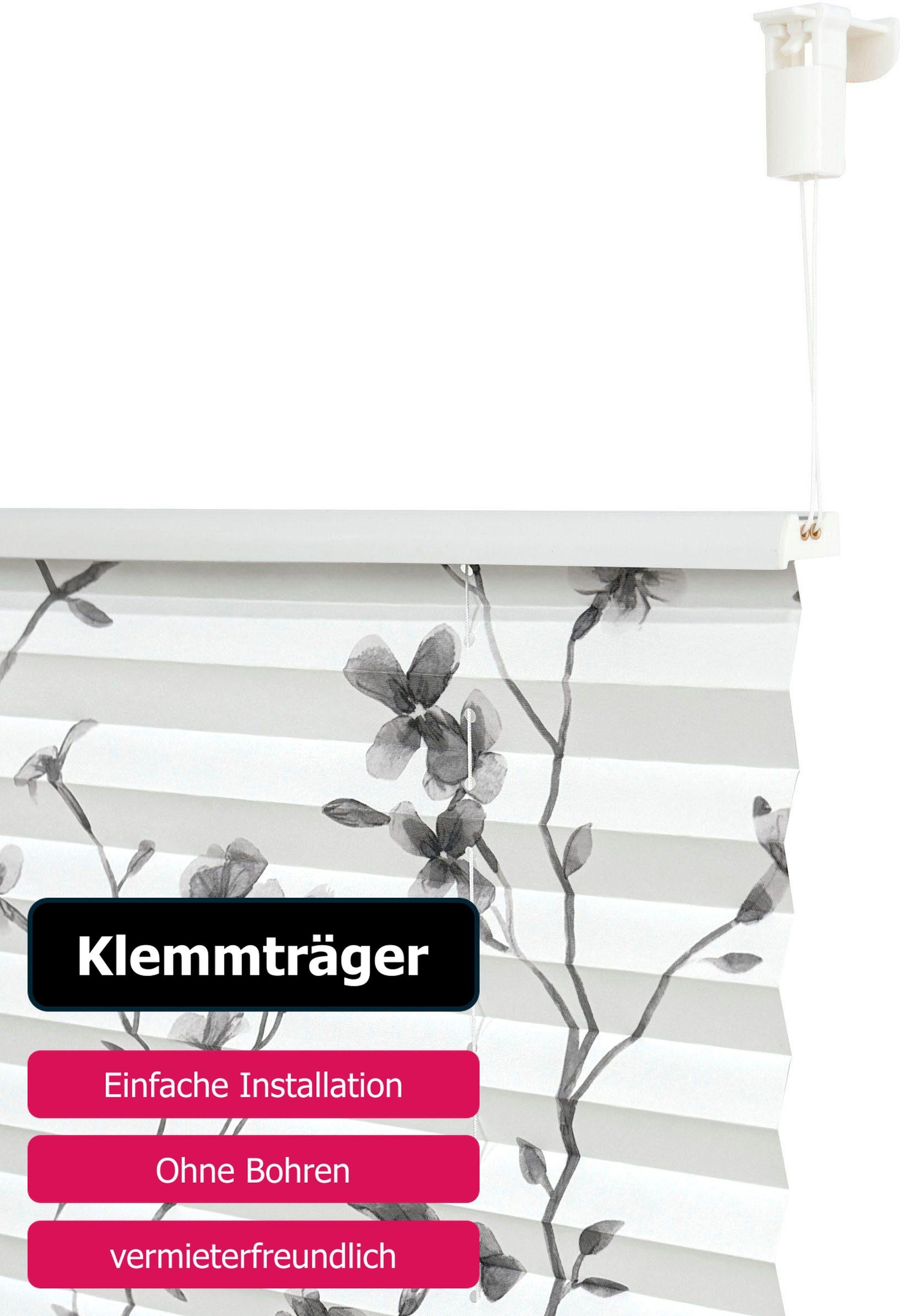 my home Plissee »MINNA«, Lichtschutz, ohne Bohren, verspannt, im Fixmaß mit Floralem Print, Klemmträger NEUHEIT!
