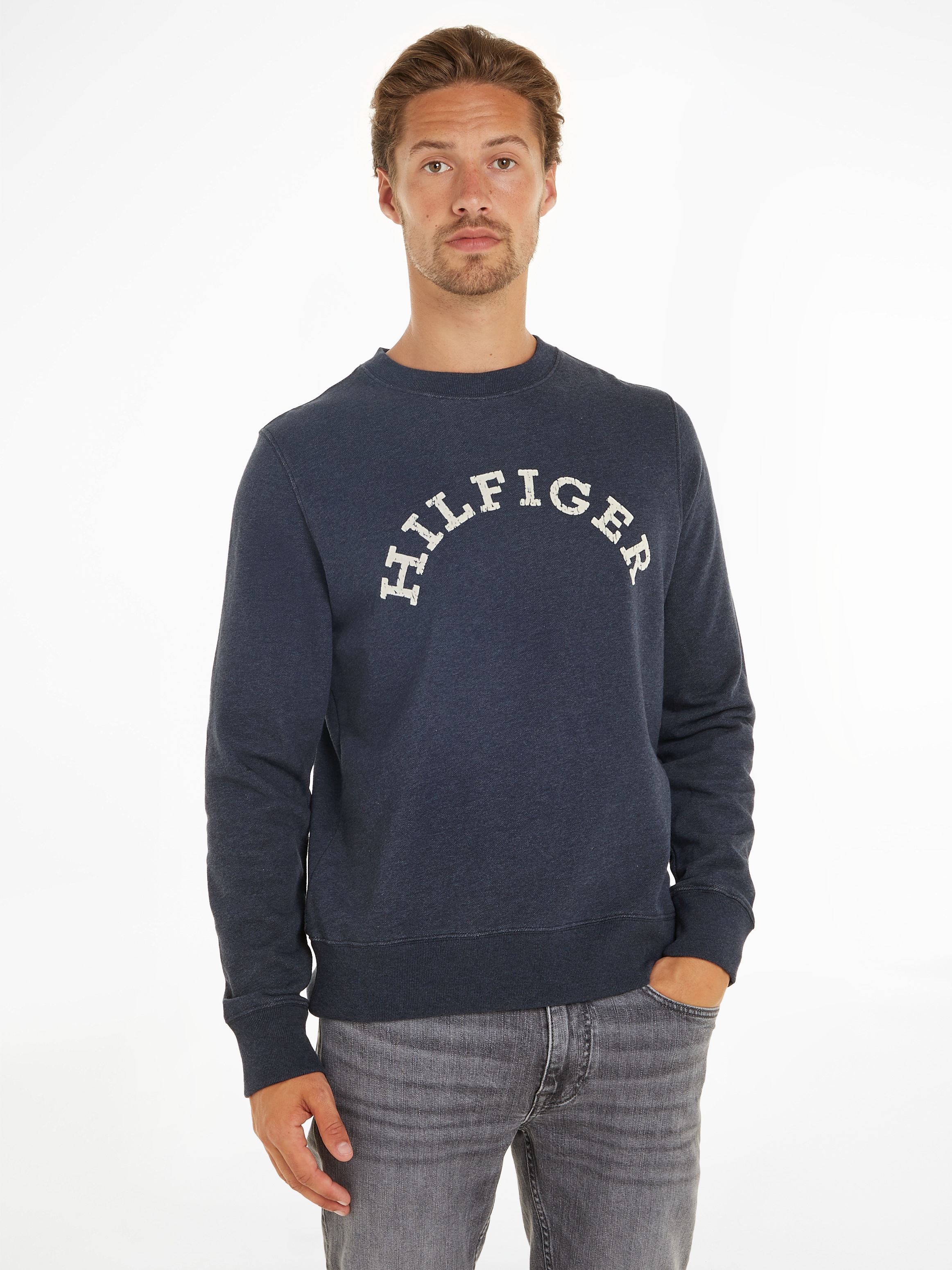 Tommy Hilfiger Sweatshirt »HILFIGER ARCHED HTR SWEATSHIRT«, mit gebrochenem Print