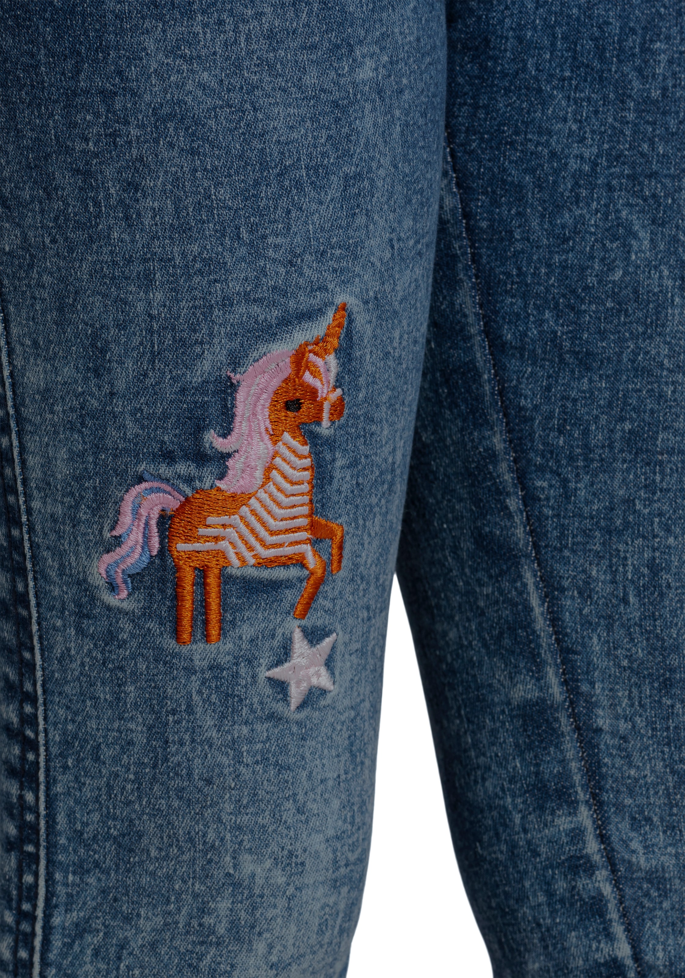 KIDSWORLD Stretch-Jeans OTTO bei mit Mädchen«, bestellen toller kleine Stickerei »für