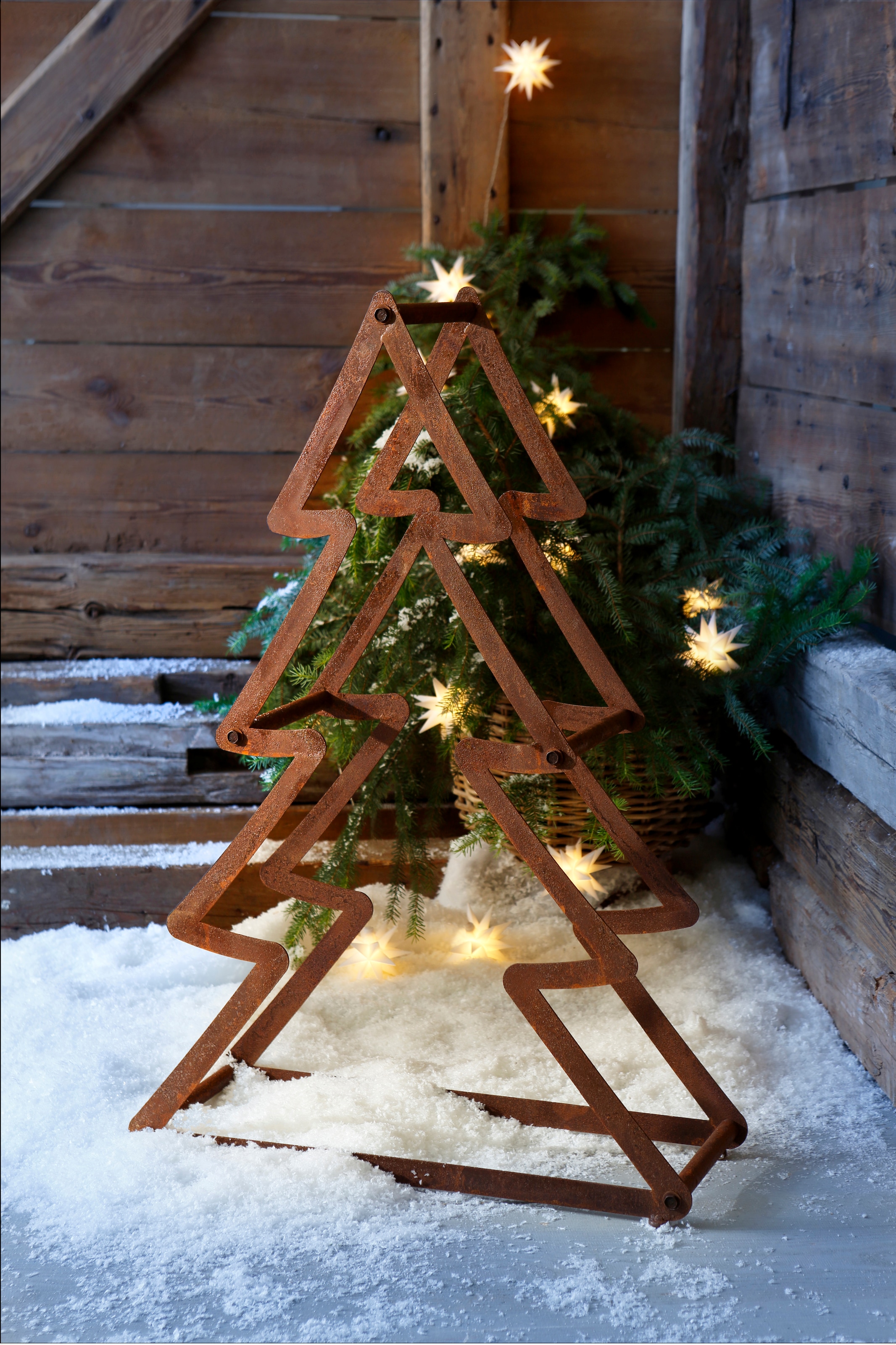 HOFMANN LIVING AND MORE Dekobaum »Weihnachtsbaum, Weihnachtsdeko aussen«,  aus Metall, mit rostiger Oberfläche, Höhe ca. 95 cm bei OTTO
