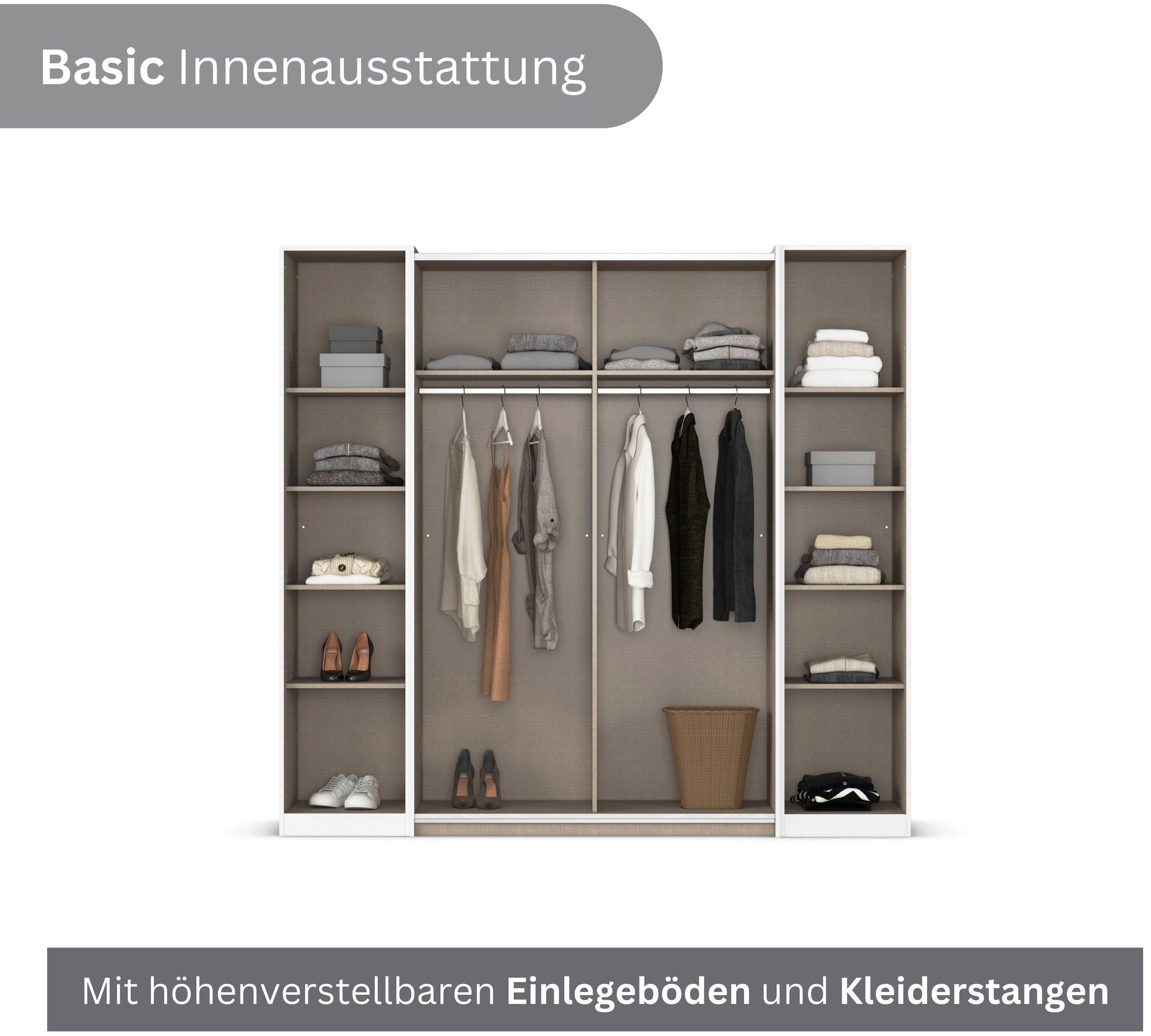 rauch Schwebetürenschrank »Kleiderschrank Drehtürenschrank Schrank Garderobe KRONACH« in 3 Ausstattungen BASIC/CLASSIC/PREMIUM, Breiten 225/268/311/354 cm,  Kombischrank optional mit 1 oder 2 Spiegel viele Böden MADE IN GERMANY