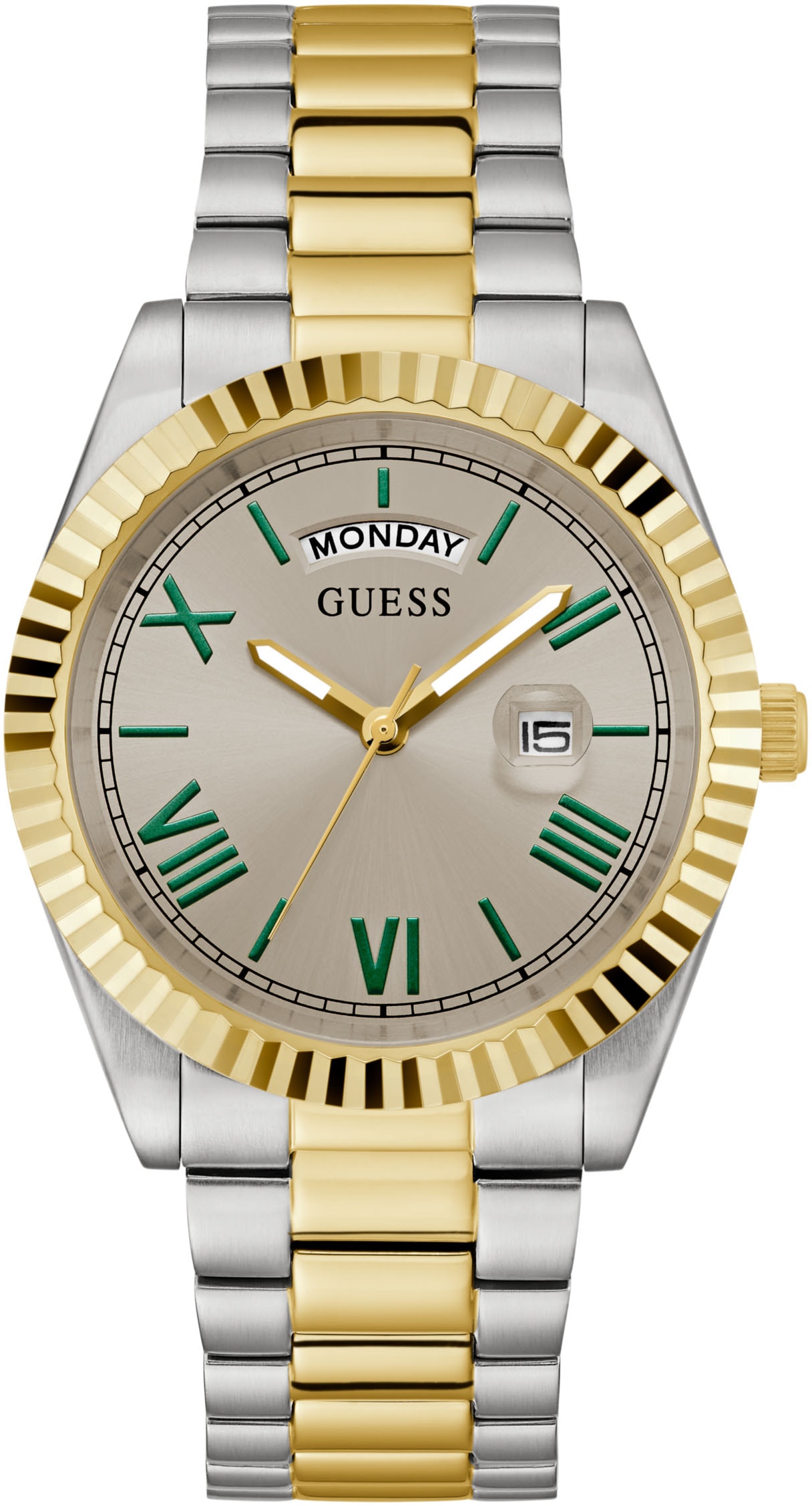 Guess Quarzuhr »CONNOISSEUR« Armbanduhr, Herrenuhr, Datum, Wochentag, Edelstahlarmband