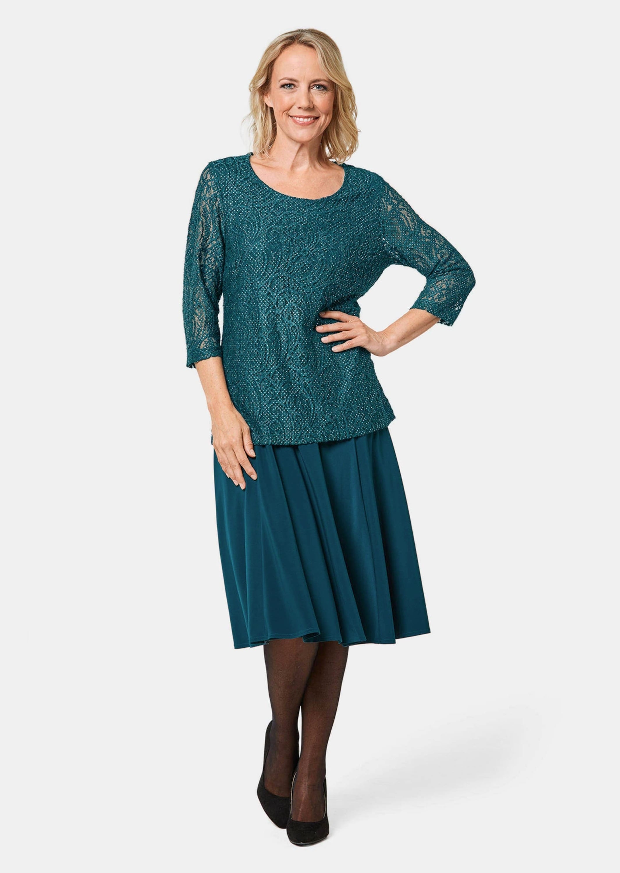 GOLDNER Kurzarmbluse »Spitzenbluse mit zartem Glanz«