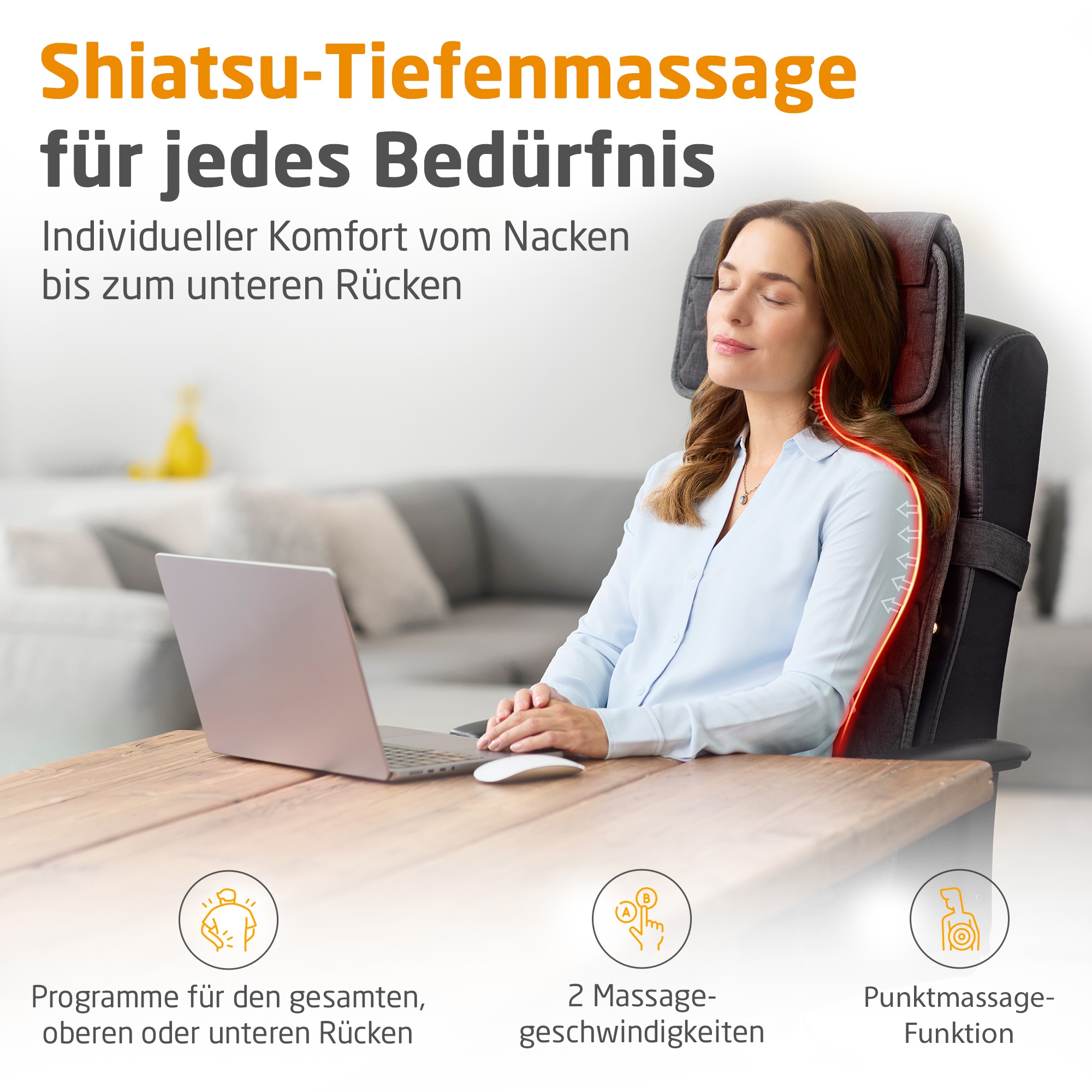 Medisana Massagesitzauflage »MC 700« Shiatsu-Massageauflage, 2 Stufen, Wärmefunktion, Punktmassage, leise