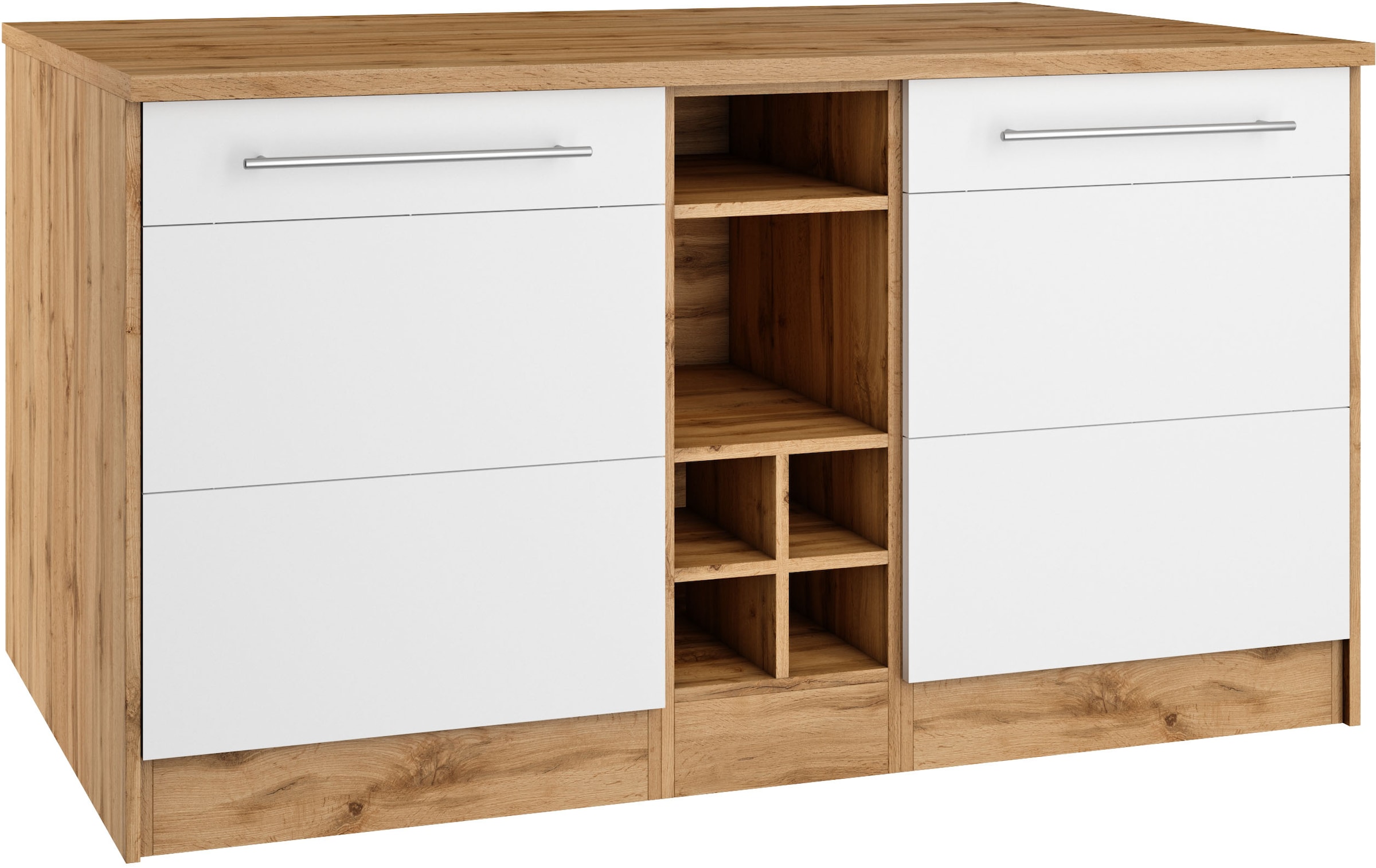 KOCHSTATION Kücheninsel »KS-Wien«, Breite 153 cm, MDF-Fronten, Flaschenregal
