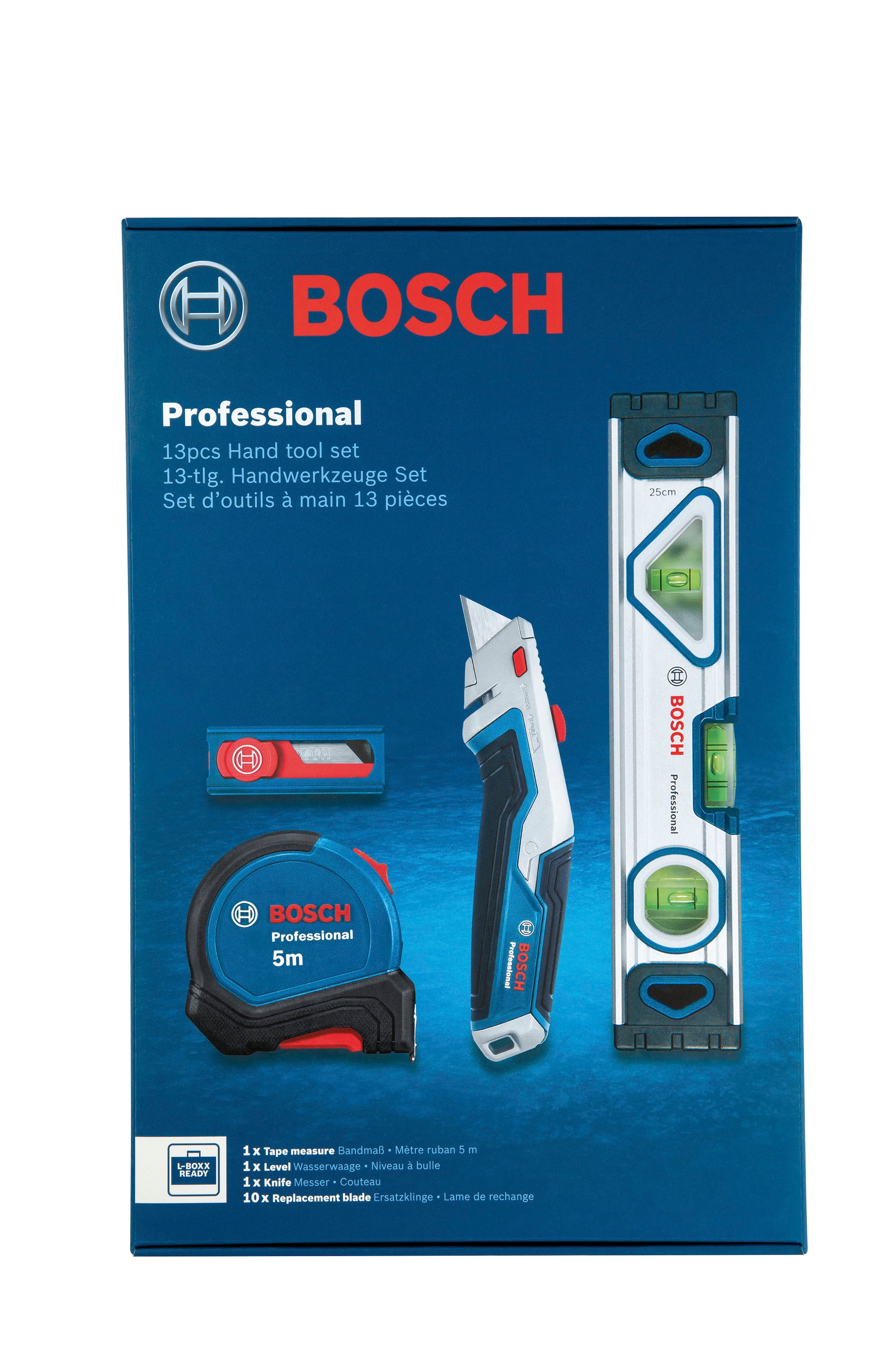 Bosch Professional 13-tlg., Werkzeugset bei OTTO Wasserwaage, Maßband, und Ersatzklingen »(1600A027M3)«, Universalmesser