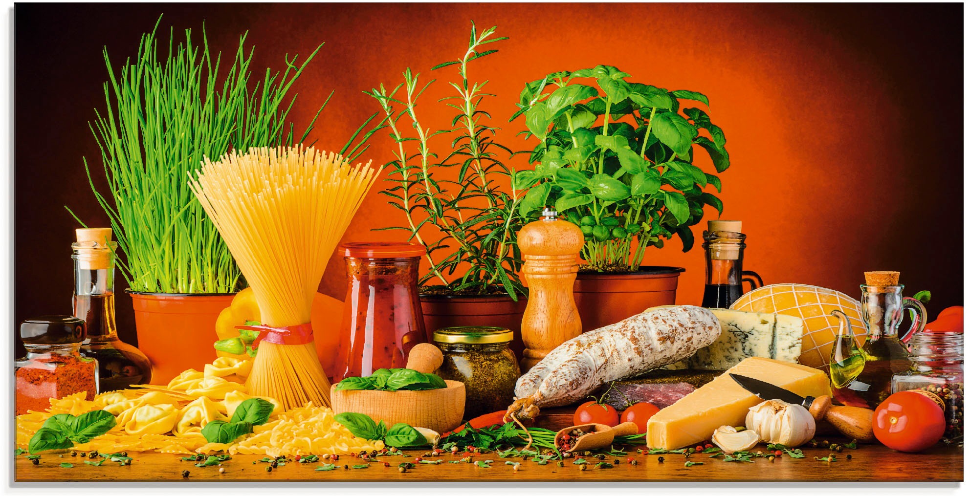 Artland Glasbild »Mediterranes und italienisches Essen«, Lebensmittel, (1 St.)