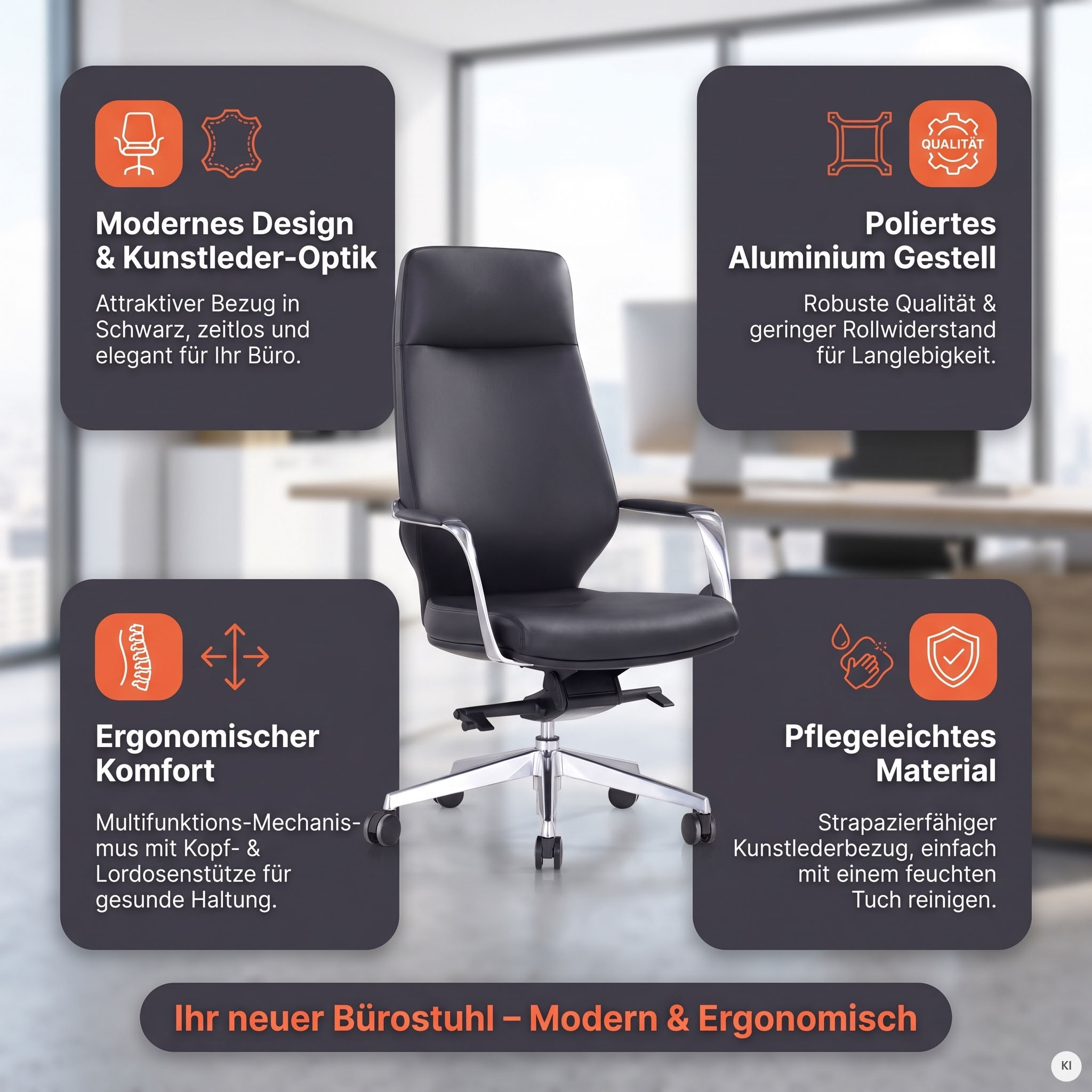 SalesFever Drehstuhl »mit Stil und Komfort« () Ergonomischer Bürostuhl mit pflegeleichtem Kunstlederbezug