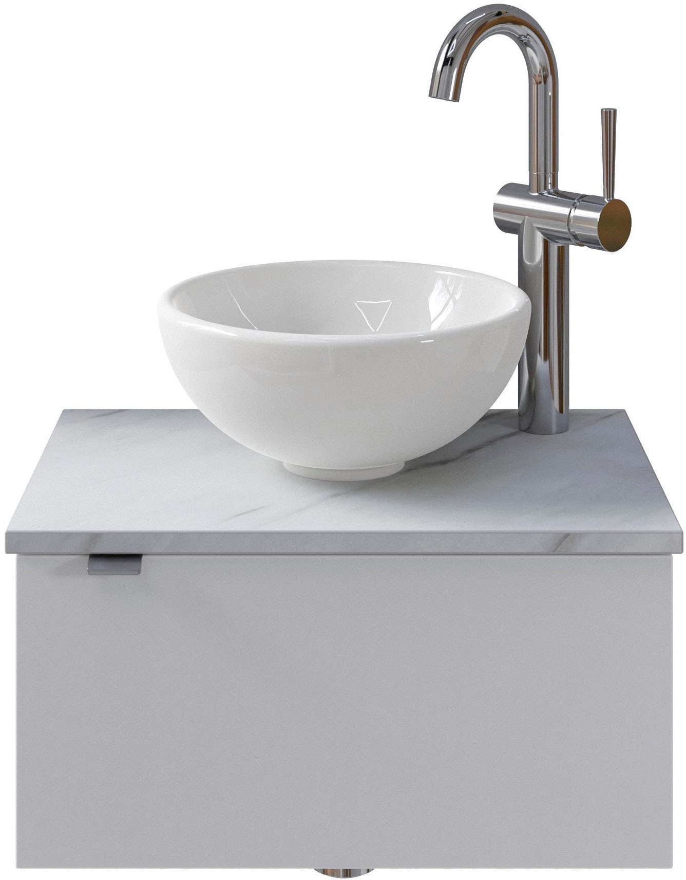 Saphir Waschtisch »Serie 6915 Waschschale mit Unterschrank für Gästebad, Gäste WC« Keramik-Aufsatzbecken, Waschtischplatte, Waschtischunterschrank, 3 Stk. tlg. 51 cm breit, 1 Tür, Waschtischplatte, kleine Bäder, ohne Armatur