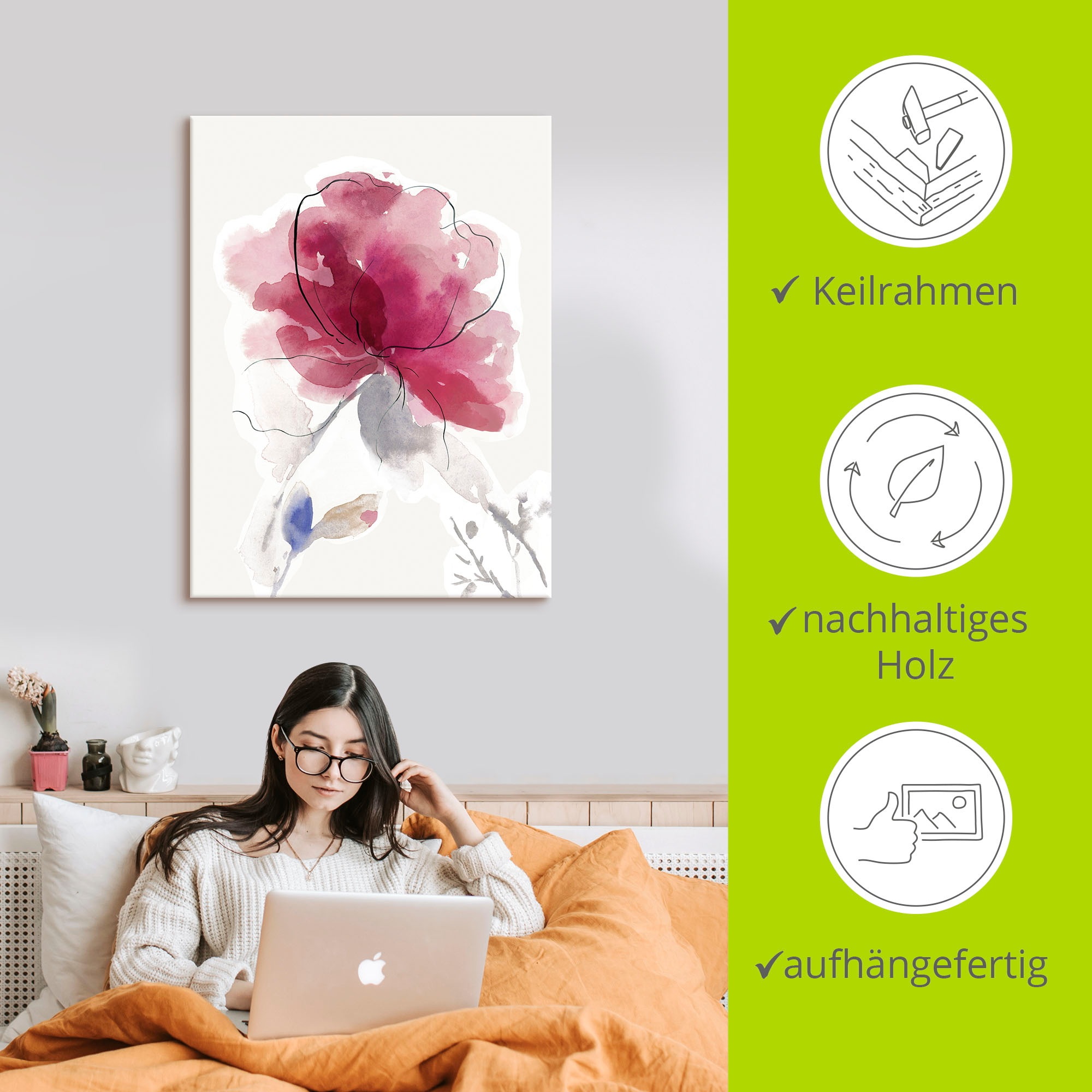 Artland Leinwandbild »Rosige Blüte II.« Blumenbilder 1 Stk. tlg. auf Holzrahmen gespannt