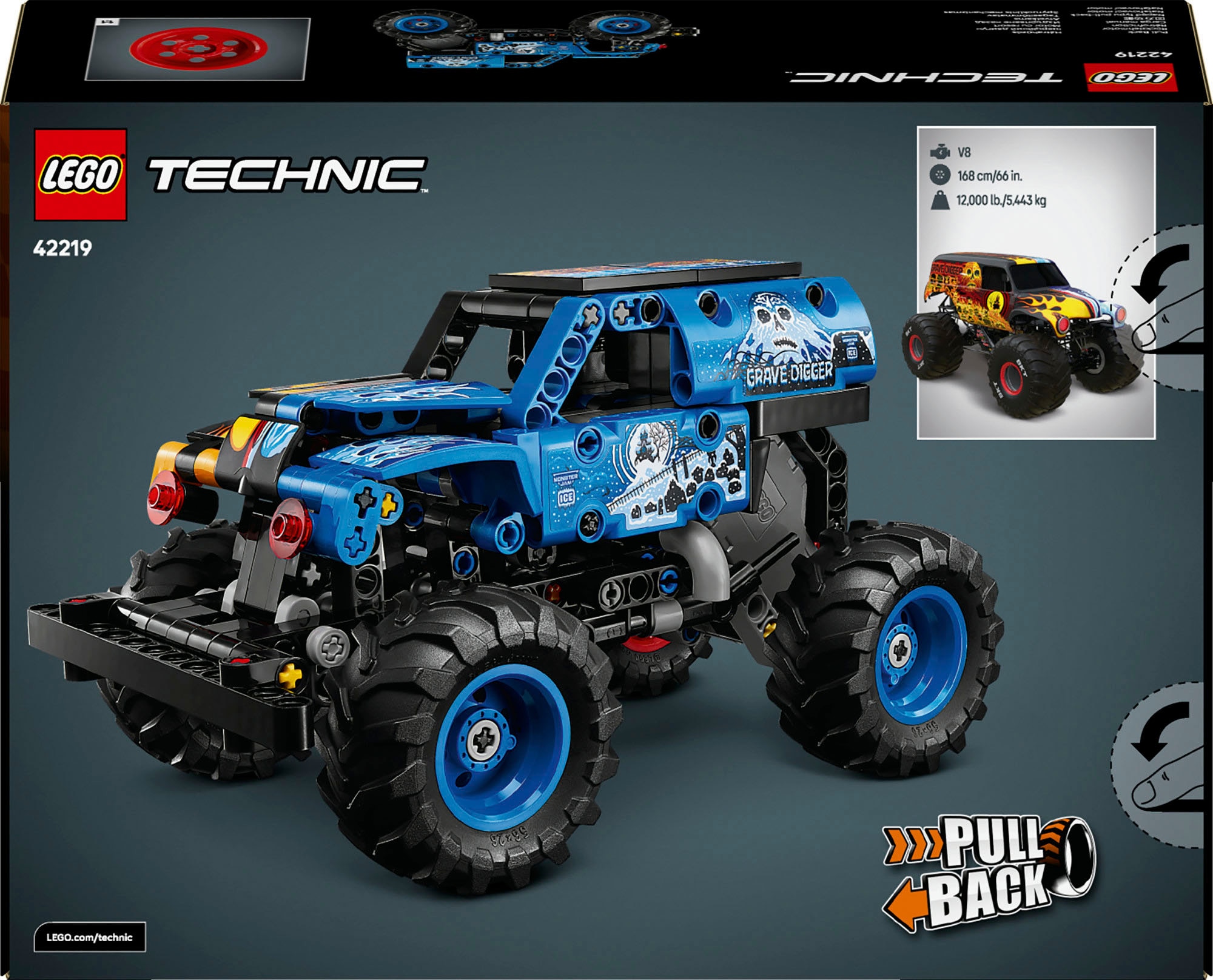 LEGO® Konstruktionsspielsteine »Monster Jam Grave Digger Feuer und Eis (42219), LEGO Technic«