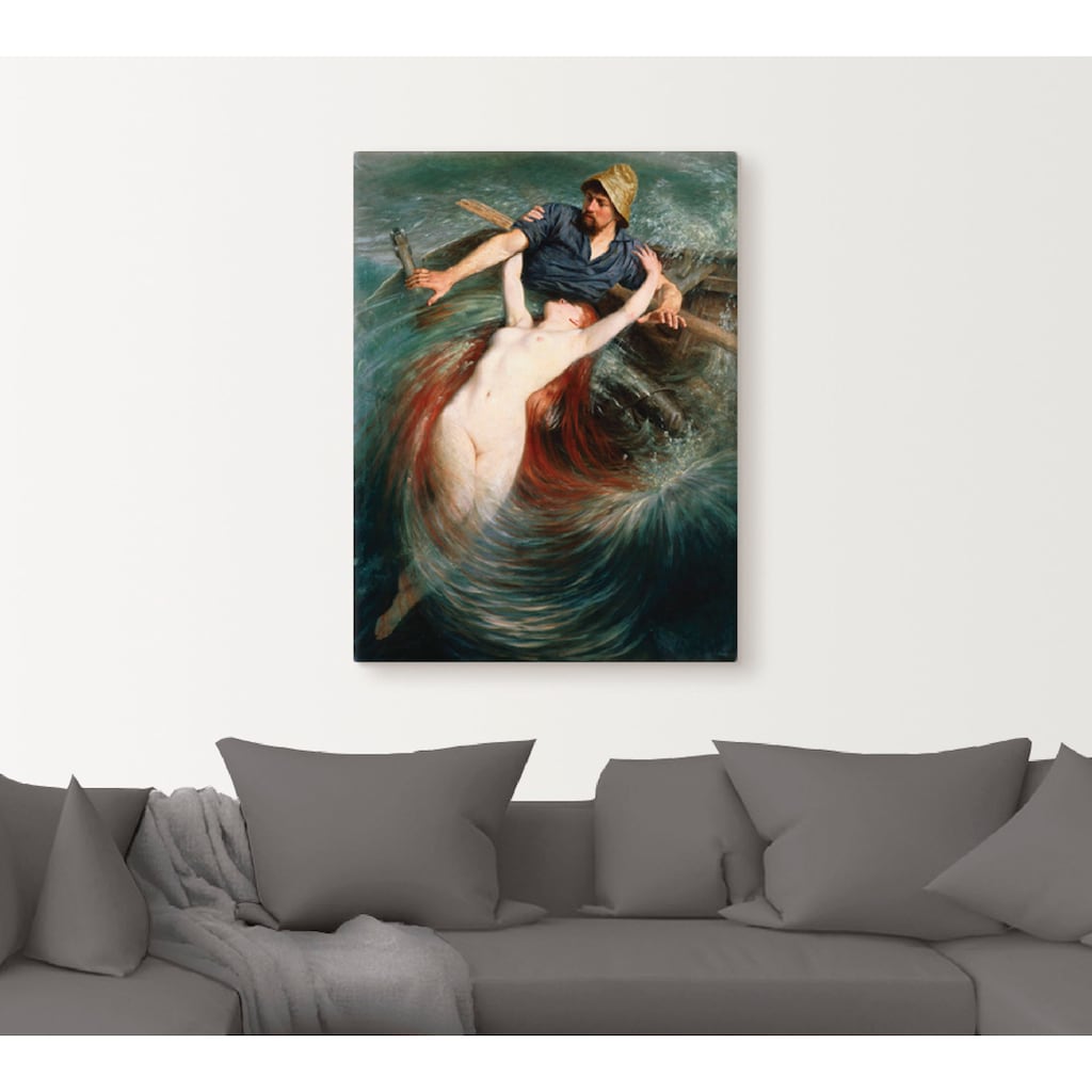 Artland Wandbild »Ein Fischer in den Fängen einer Sirene.«, klassische Fantasie, (1 St.)