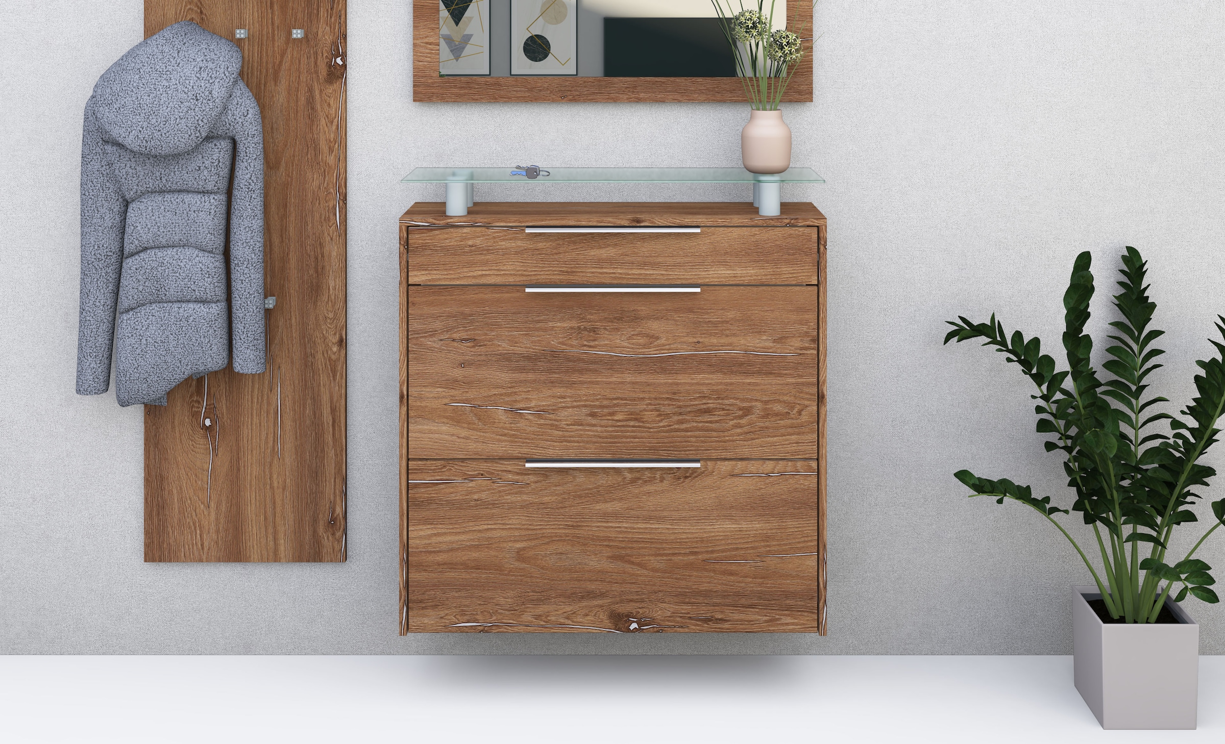 borchardt Möbel Schuhschrank »Oliva«, Breite 89 cm, hängend, mit 2 Doppeltrommel und 1 Schubkasten