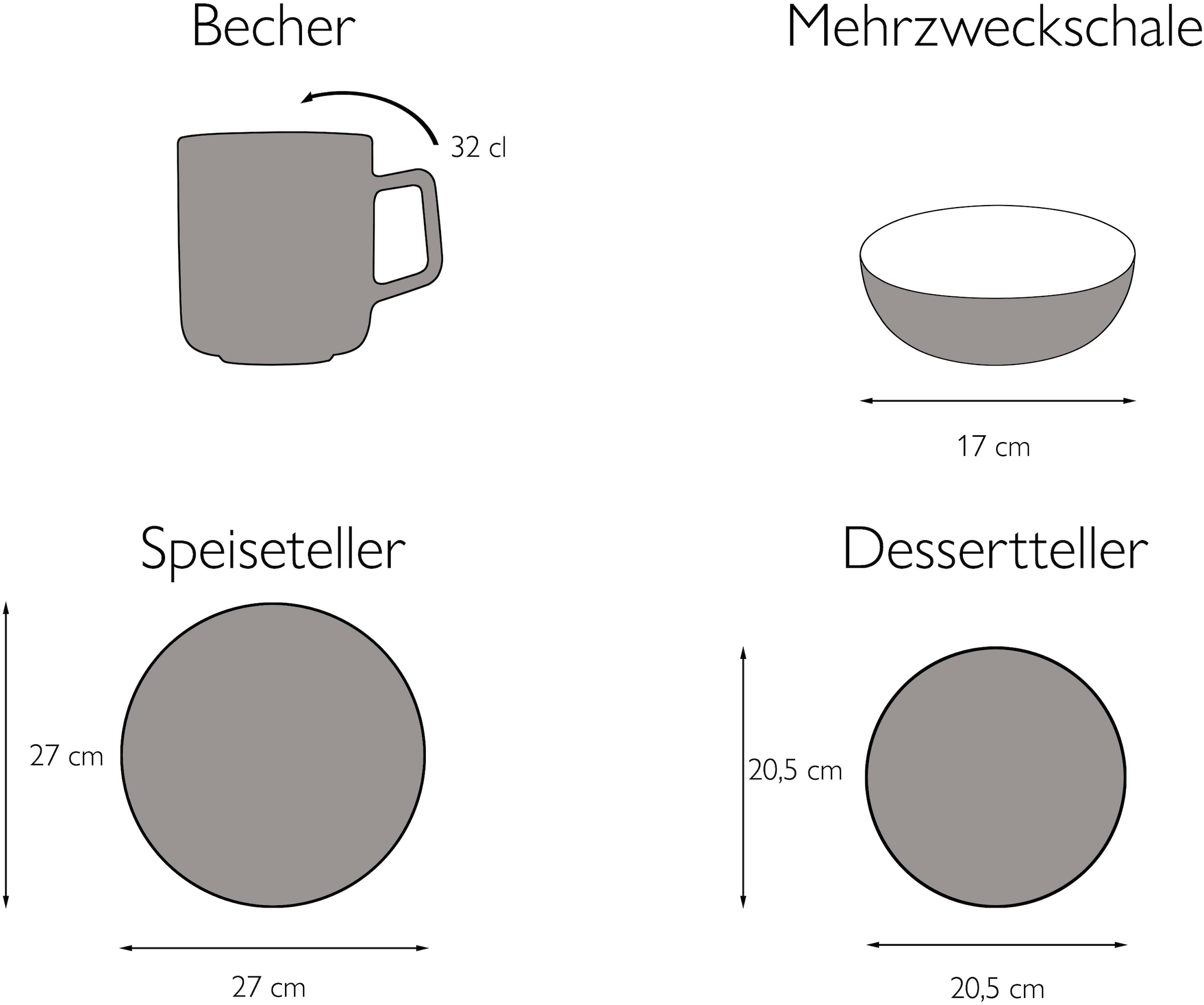 CreaTable Kombiservice »Geschirr-Set Allegra«, (Set, 16 tlg., Kaffeeservice und Tafelservice im Set, für 4 Personen), Service, nostalgisches Relief, 16 Teile, für 4 Personen
