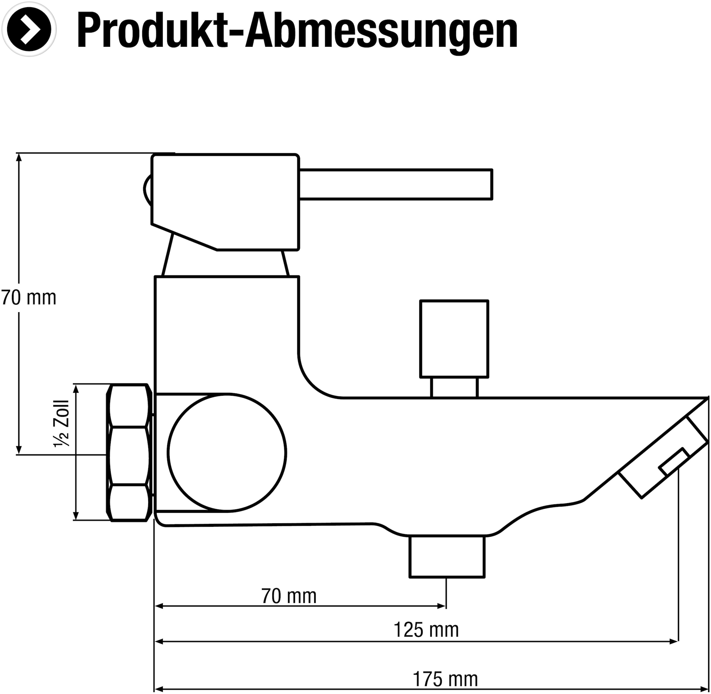 CORNAT Badarmatur »"Cazin" Hochwertiger Messingkörper -verchromt - 1/2 Zoll Brauseabgang«, Einhebelmischer zur Wandmontage / Wannenbatterie / Badewannen-Armatur