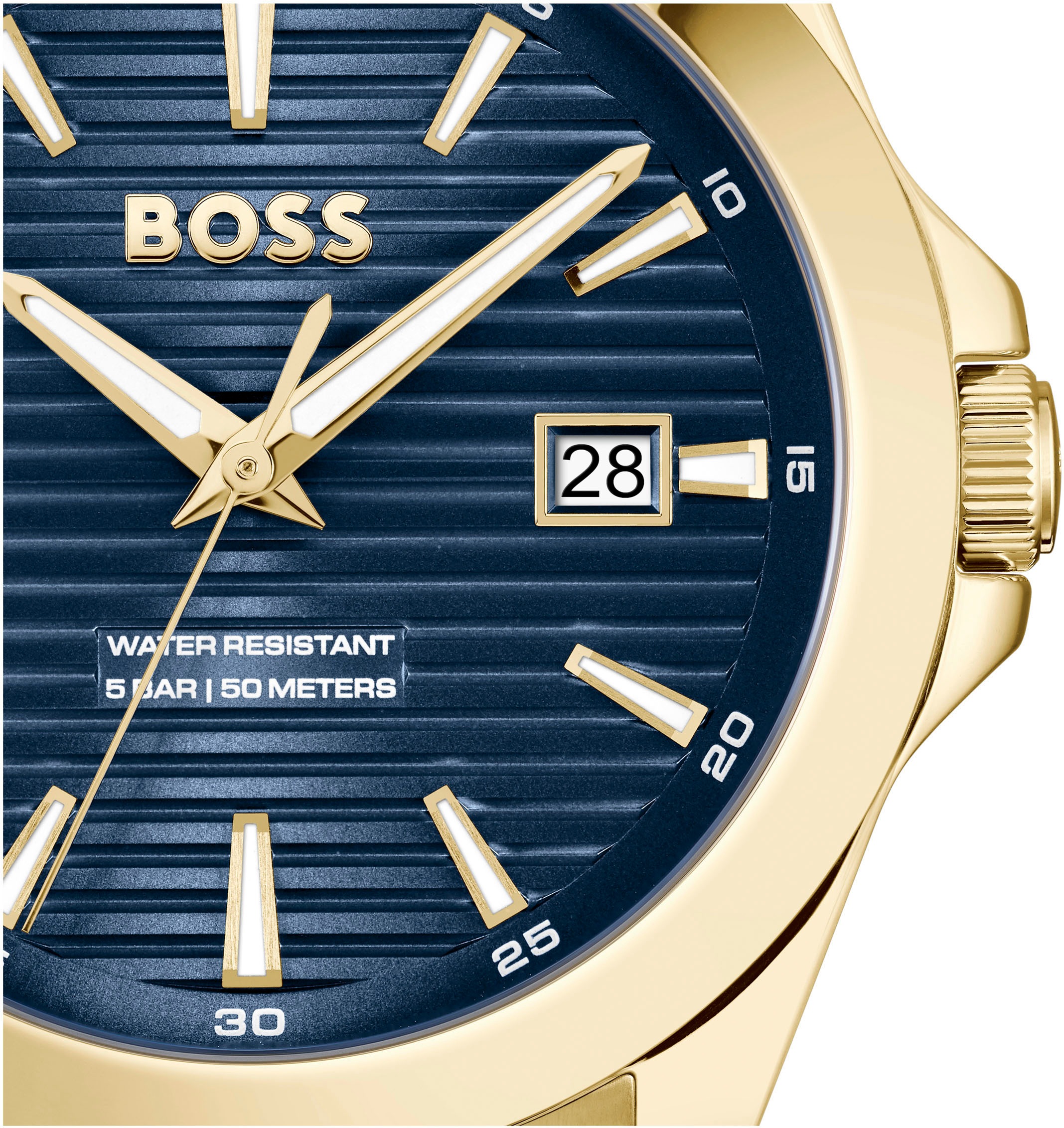 BOSS Quarzuhr »STRIKE«, Armbanduhr, Damenuhr, Herrenuhr, Edelstahlarmband, analog, Tag