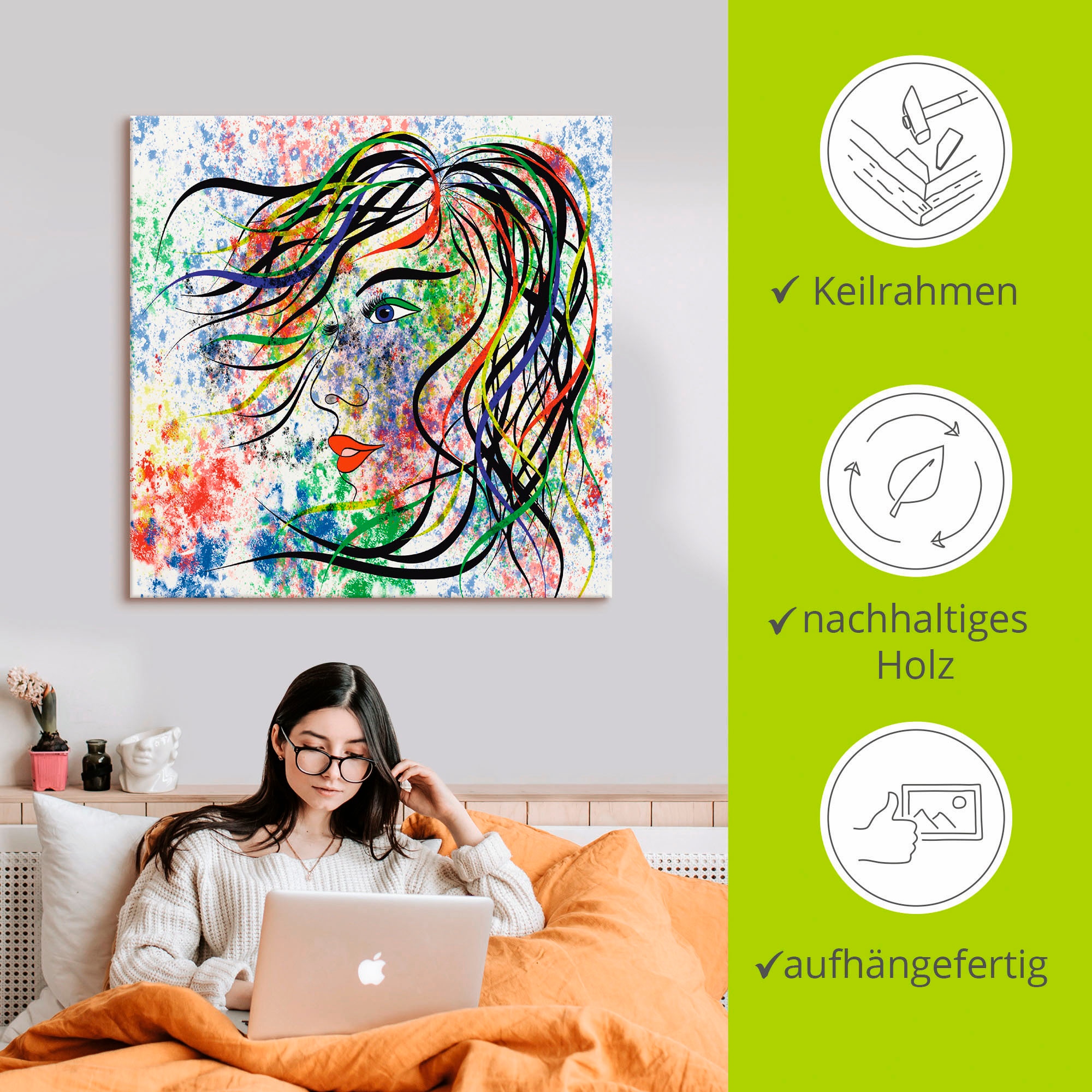 Artland Wandbild »Modern Porträt«, Frau, (1 St.), als Alubild, Outdoorbild, Leinwandbild, Poster in verschied. Größen