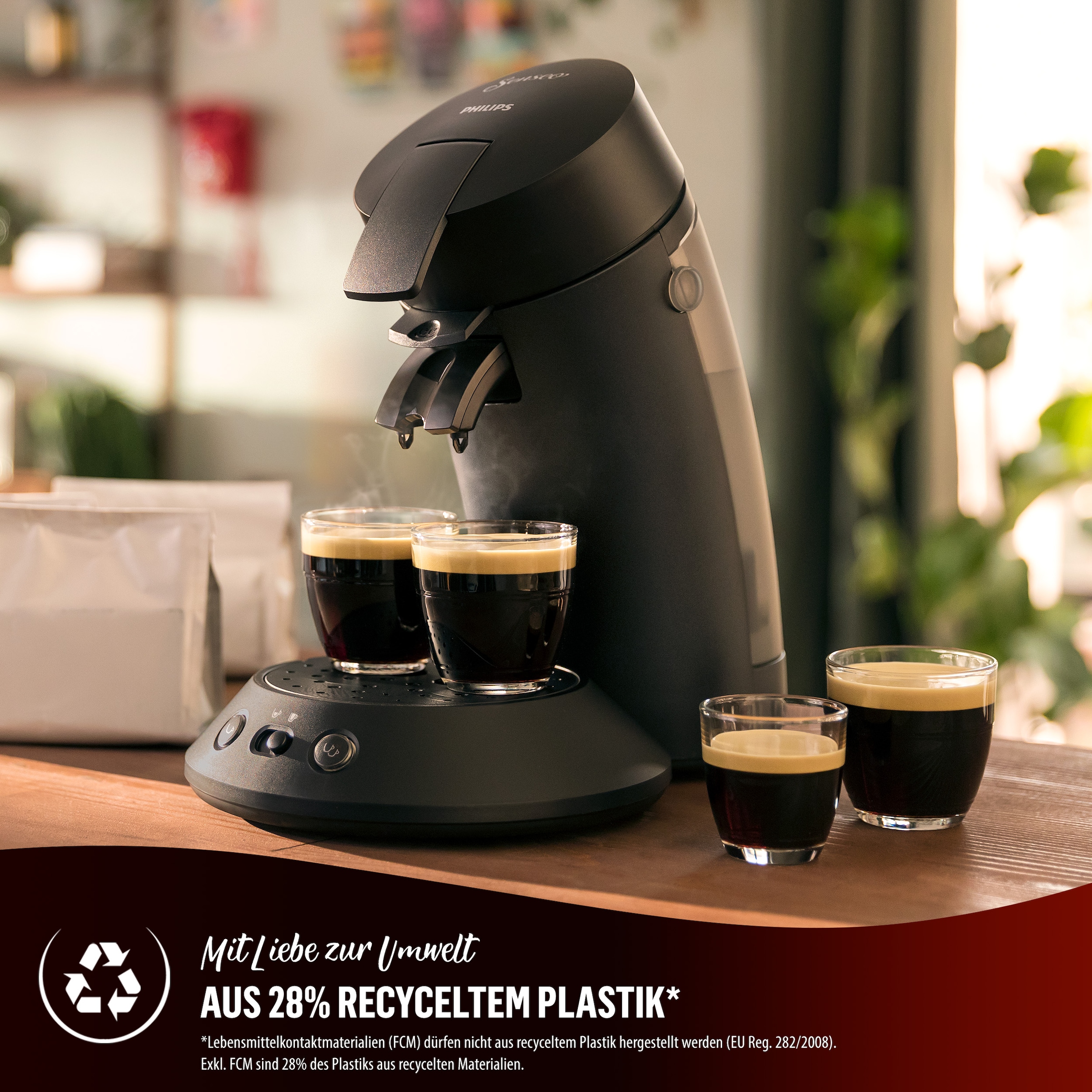 Philips Senseo Kaffeepadmaschine »Original Plus CSA210/60, mit zwei Kaffee-Einstellungen«, aus 28% rec. Plastik, inkl. Gratis-Zugabe (Wert 5 € UVP)