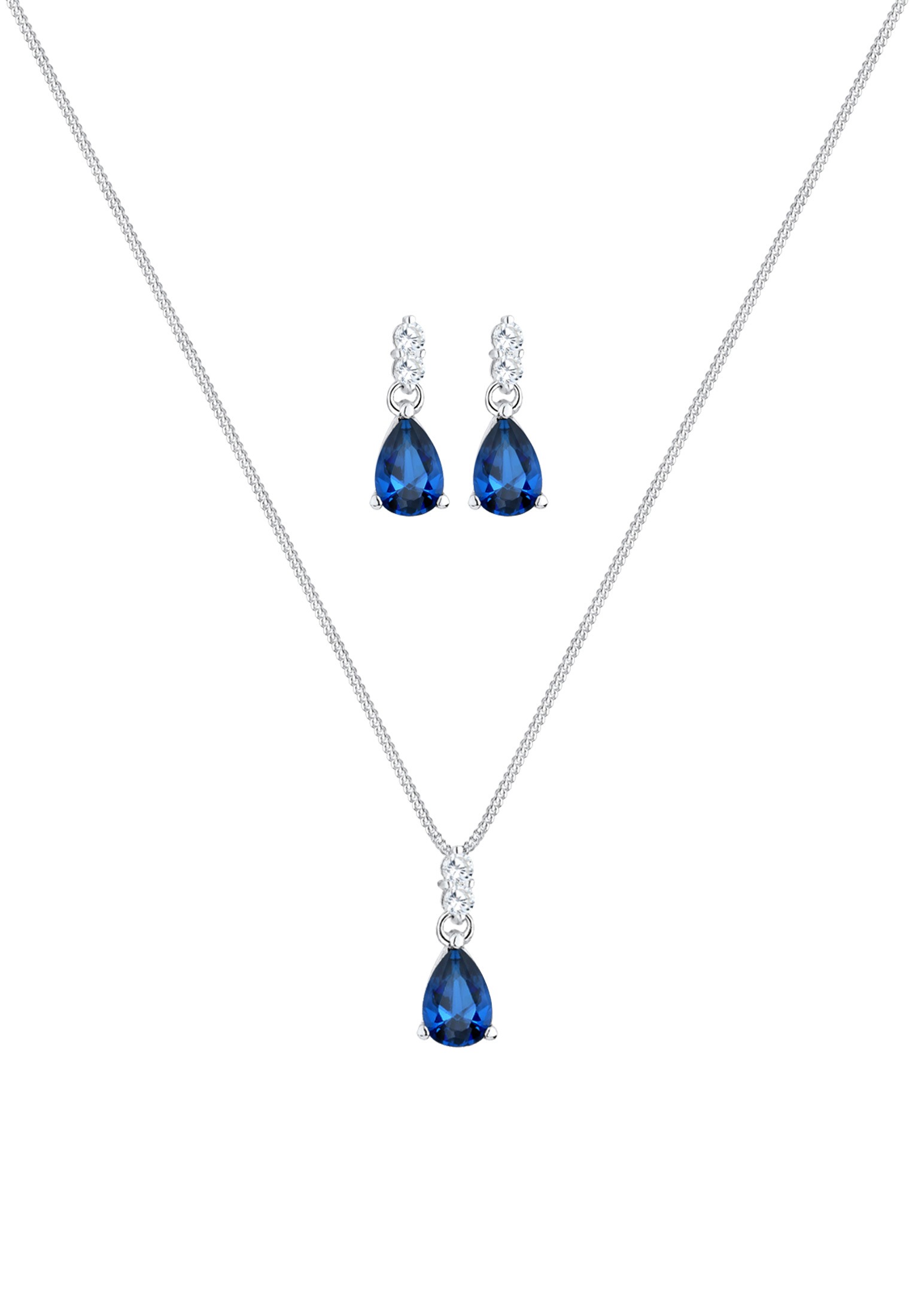 Elli Premium Ohrring und Ketten Set »Schmuckset Zirkonia Synthetischer Saphir Blau 925 Sterling Silber«
