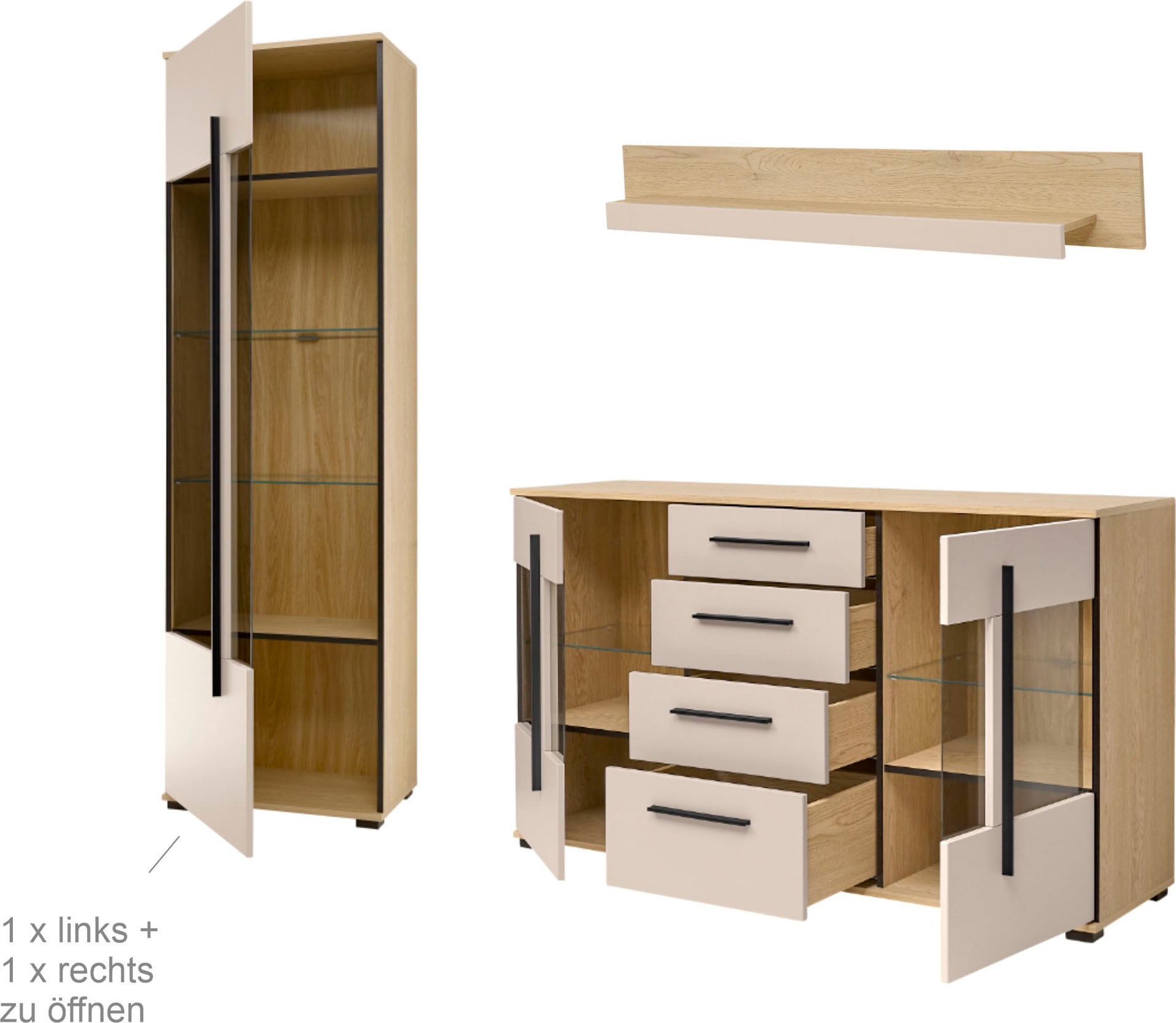 Home affaire Wohnwand »Cantara, Anbauwand, Wohnzimmer-Set, in Eiche Evoke, Weiß oder Kaschmir« Set, 4 Stk. tlg.