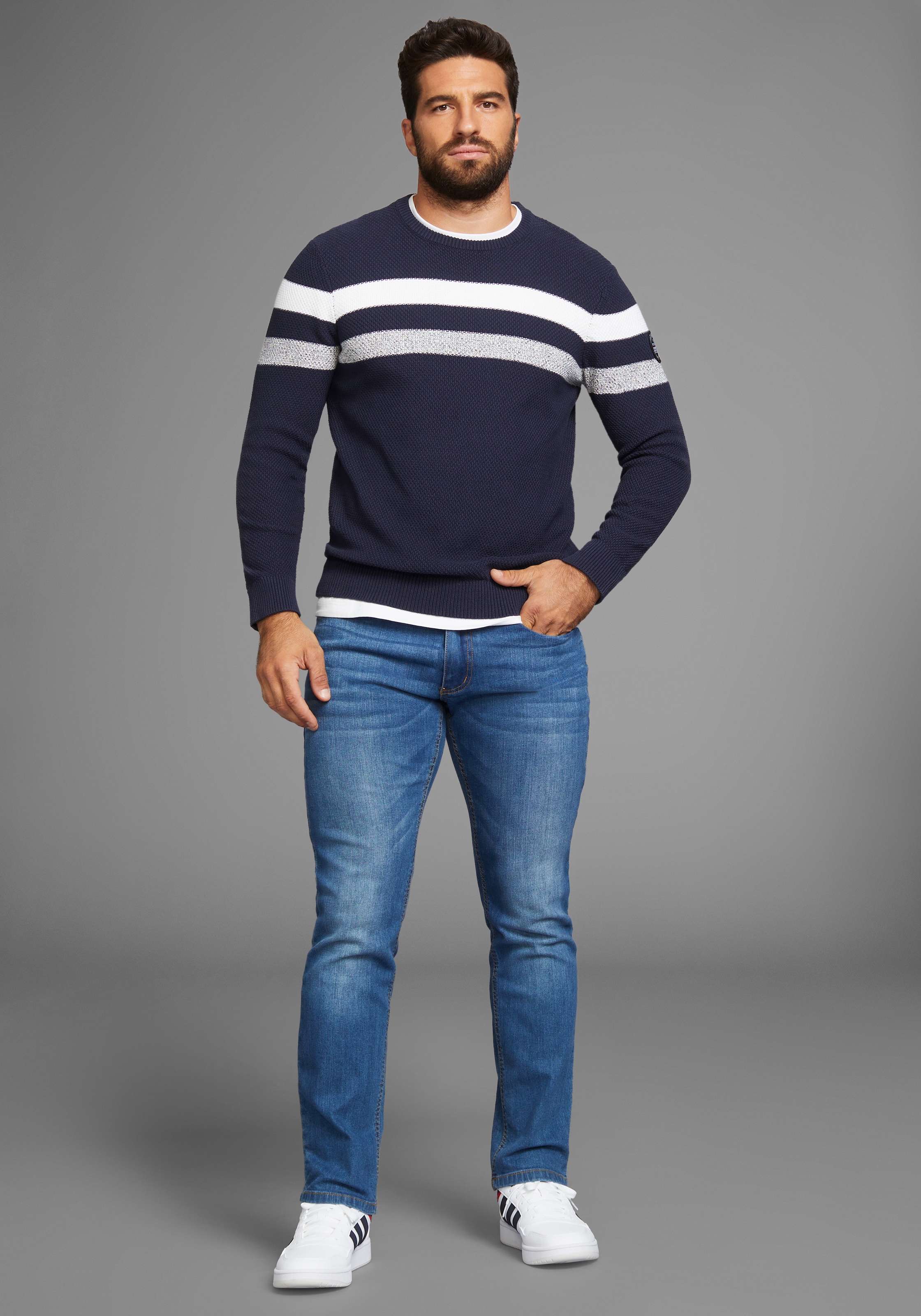 Man's World Rundhalspullover »Bis Größe 5 XL«, in melierte Optik