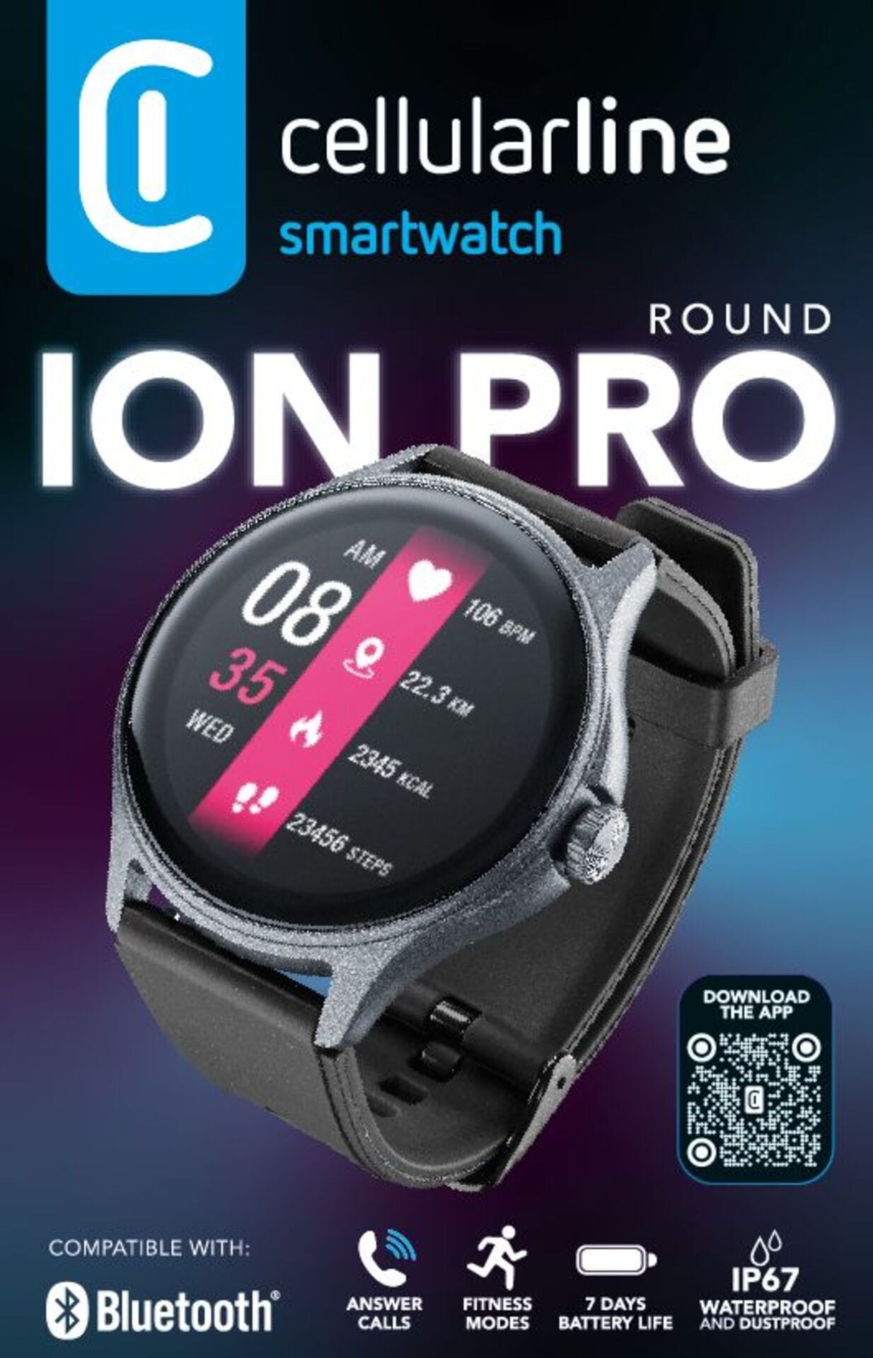 Cellularline Smartwatch »ION PRO ROUND«, (3,5 cm / 1,38 Zoll), Proprietär, 0 GB,)