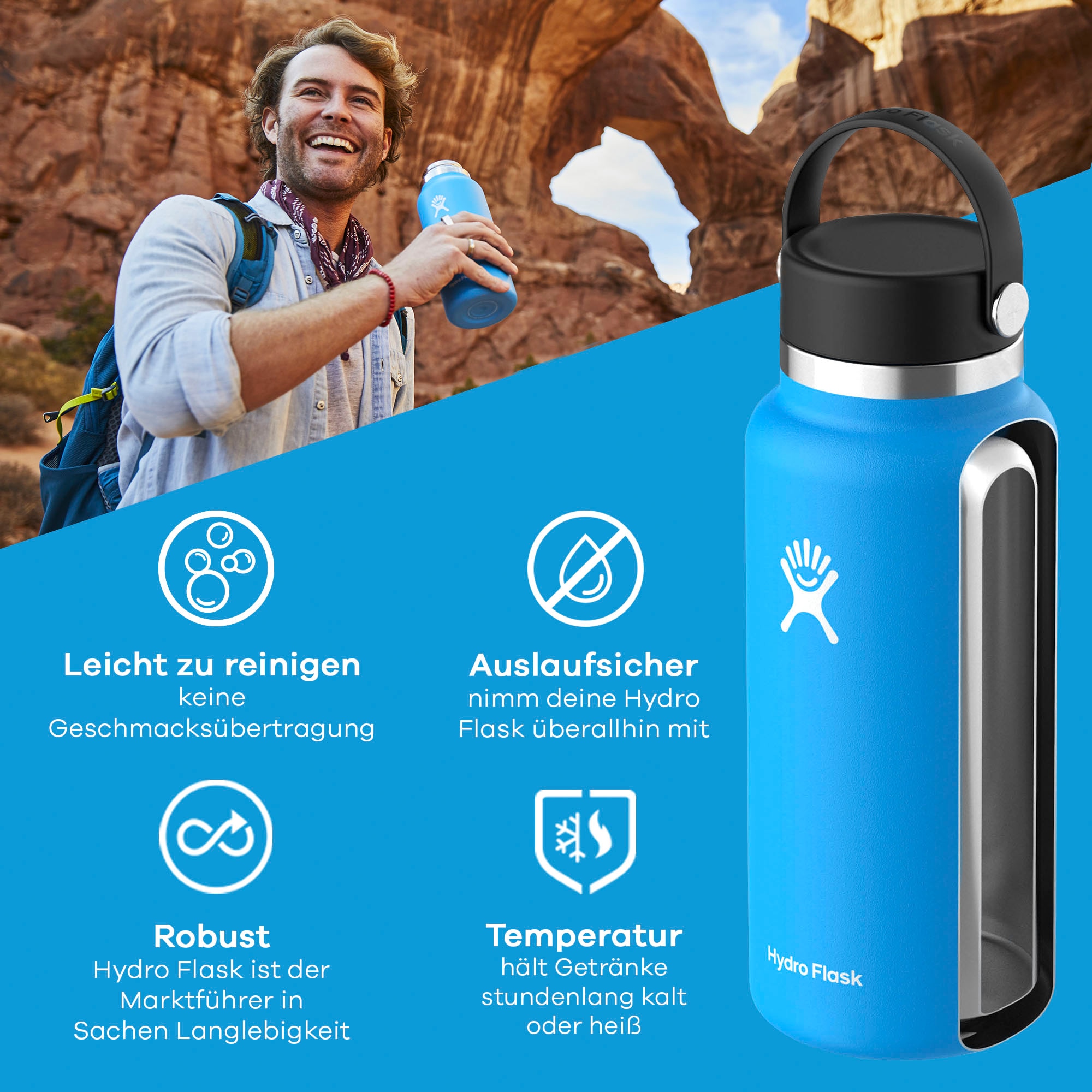 Hydro Flask Trinkflasche »Wide Flex Cap«, TempShield™-Isolierung verhindert Kondenswasserbildung