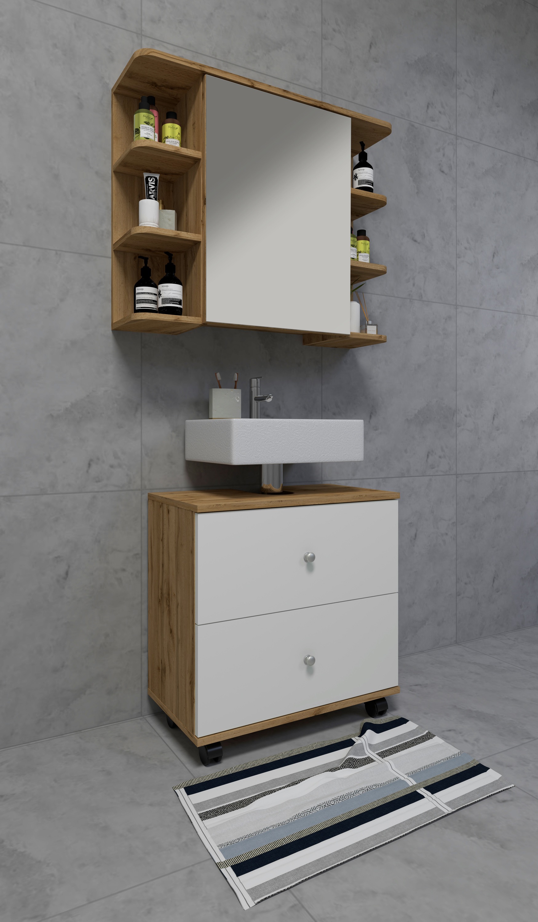 VCM Waschbeckenschrank »Badmöbel Badunterschrank Rollen Schublade Nilosi L«