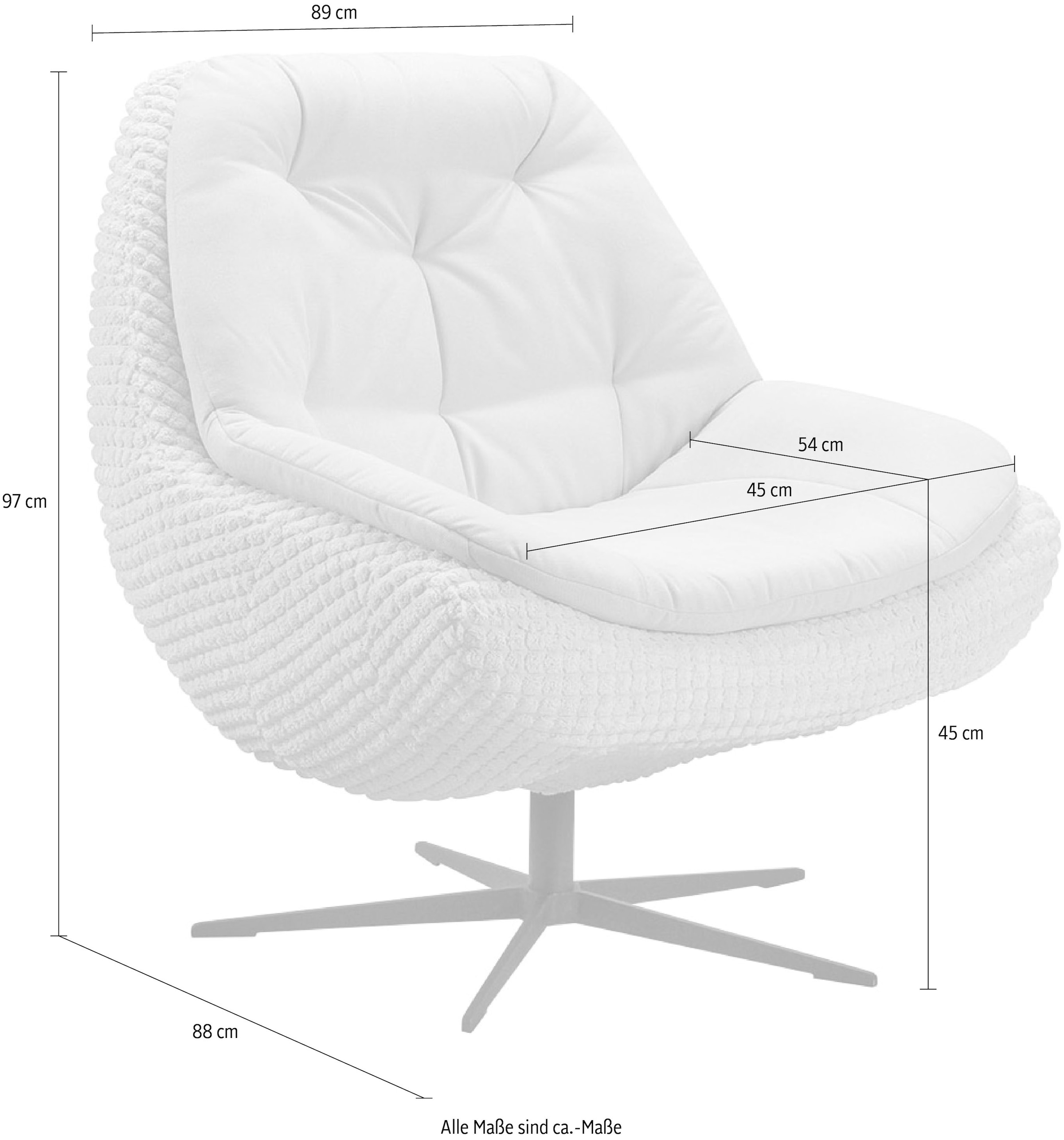 exxpo - sofa fashion Drehsessel »Dim, Loungesessel im Materialmix, Design und Komfort, Solitärmöbel«, Drehsessel bequem gepolstert mit elegantem Metall-Sternfuss