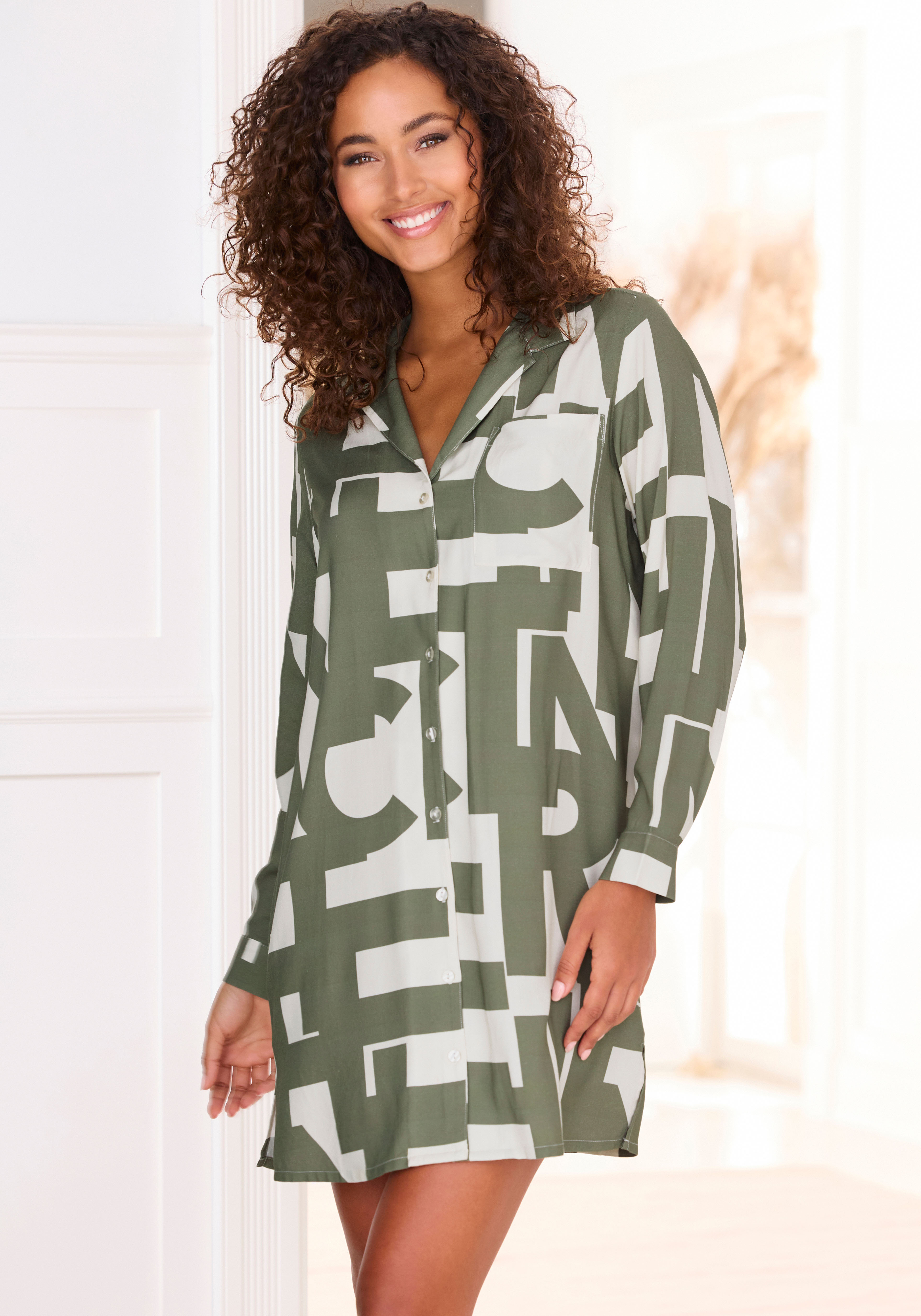 French Connection Damen Nachthemd Brusttasche mit grafischem Muster in weiß, Größe 32