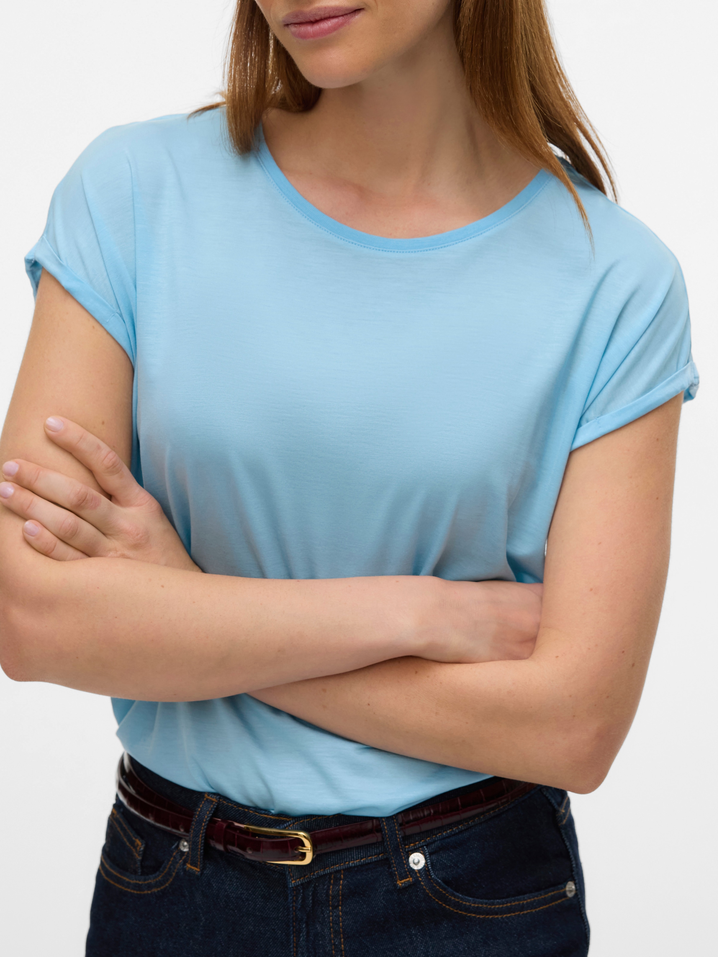 Vero Moda Rundhalsshirt »VMAVA PLAIN SS TOP GAJRS NOOS« Materialmix, regular fit