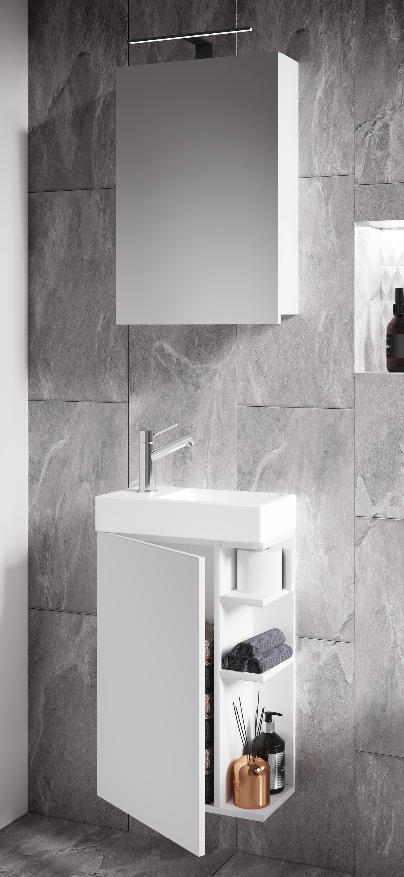 VCM Waschbeckenunterschrank »VCM 3-tlg Set | Waschplatz für Gäste WC | Gästebad | Waschtisch mit Spiegelschrank | Badezimmer Set ¿ Lumia«, (3 St.)