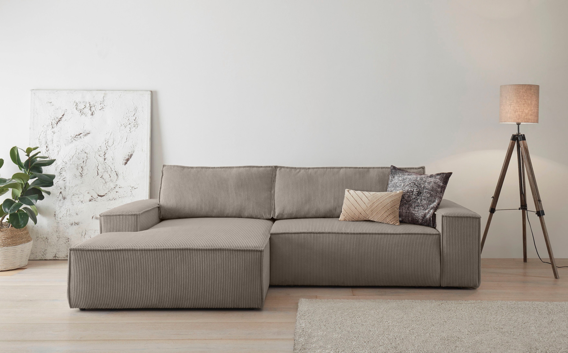 Home affaire Ecksofa »SHERWOOD Schlafsofa 267 cm, L-Form,«, Schlaffunktion mit Bettkasten (210x136 cm), Cord, Vintage, Samtvelours