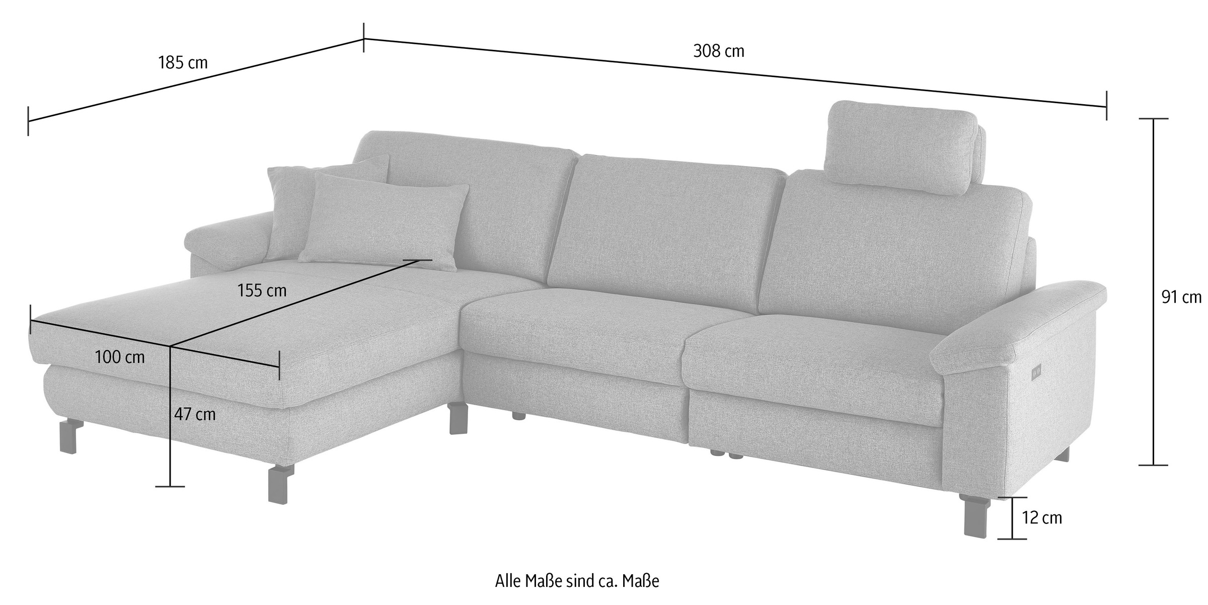 3C Candy Ecksofa »Mainau L-Form«, Relaxfunktion im 1,5-Sitzer, motorische Schlaffunktion in Longchair