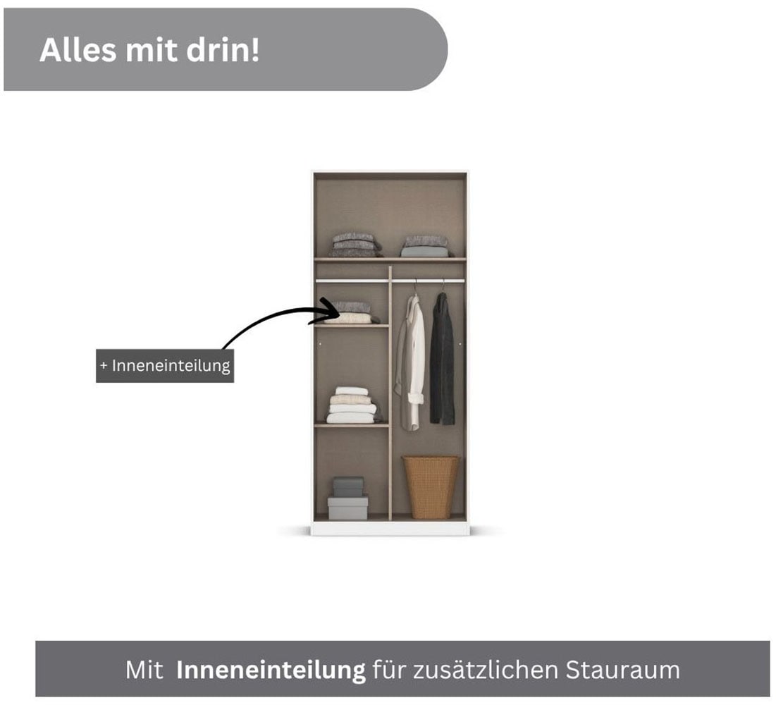 rauch Drehtürenschrank »Kleiderschrank Schrank Garderobe TOPSELLER OTELI inkl. Inneneinteilung«, (erhältlich in Breiten 91-360 cm, ab Breite 136cm inkl. Innenschubladen), mit zusätzlichen Einlegeböden, optional mit Spiegel MADE IN GERMANY