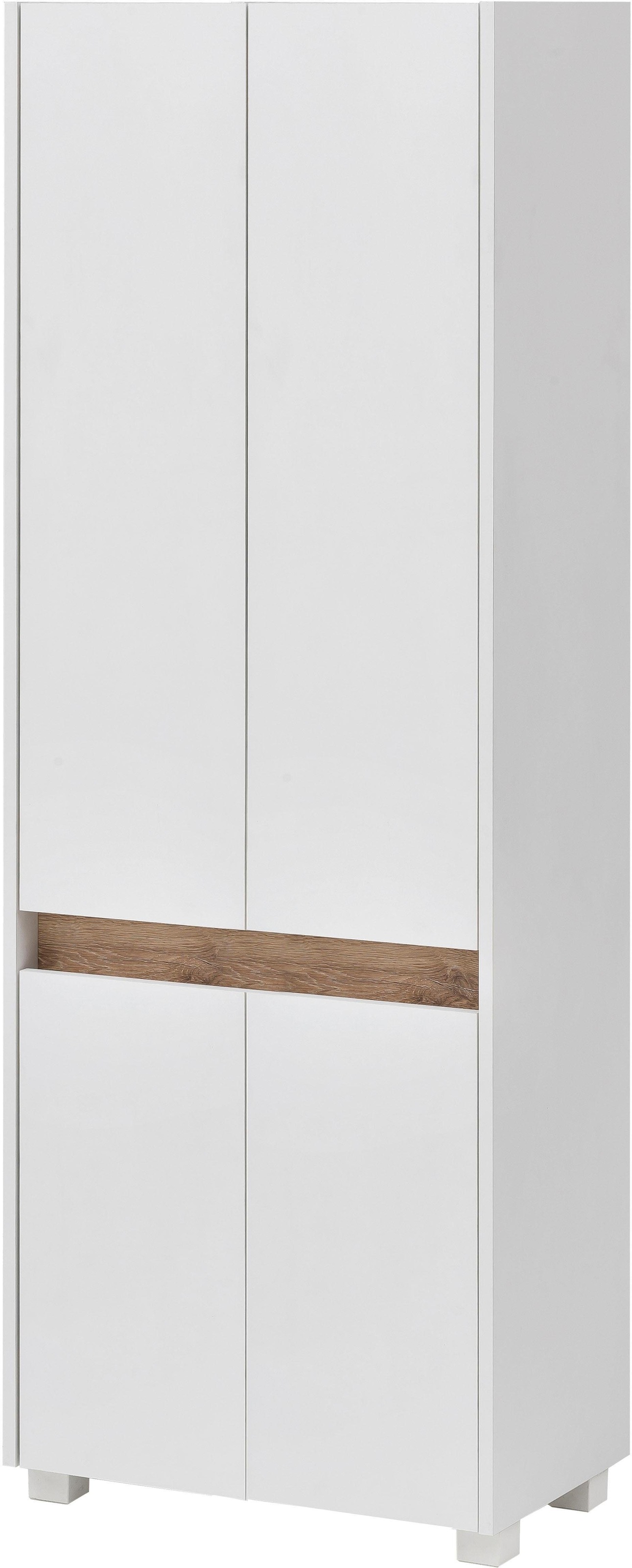 Schildmeyer Hochschrank »Cosmo«, Breite 57 cm, Badezimmerschrank mit griffloser Optik, Blende im modernen Wildeiche-Look, praktischer Stauraum durch mehrere Einlegeböden