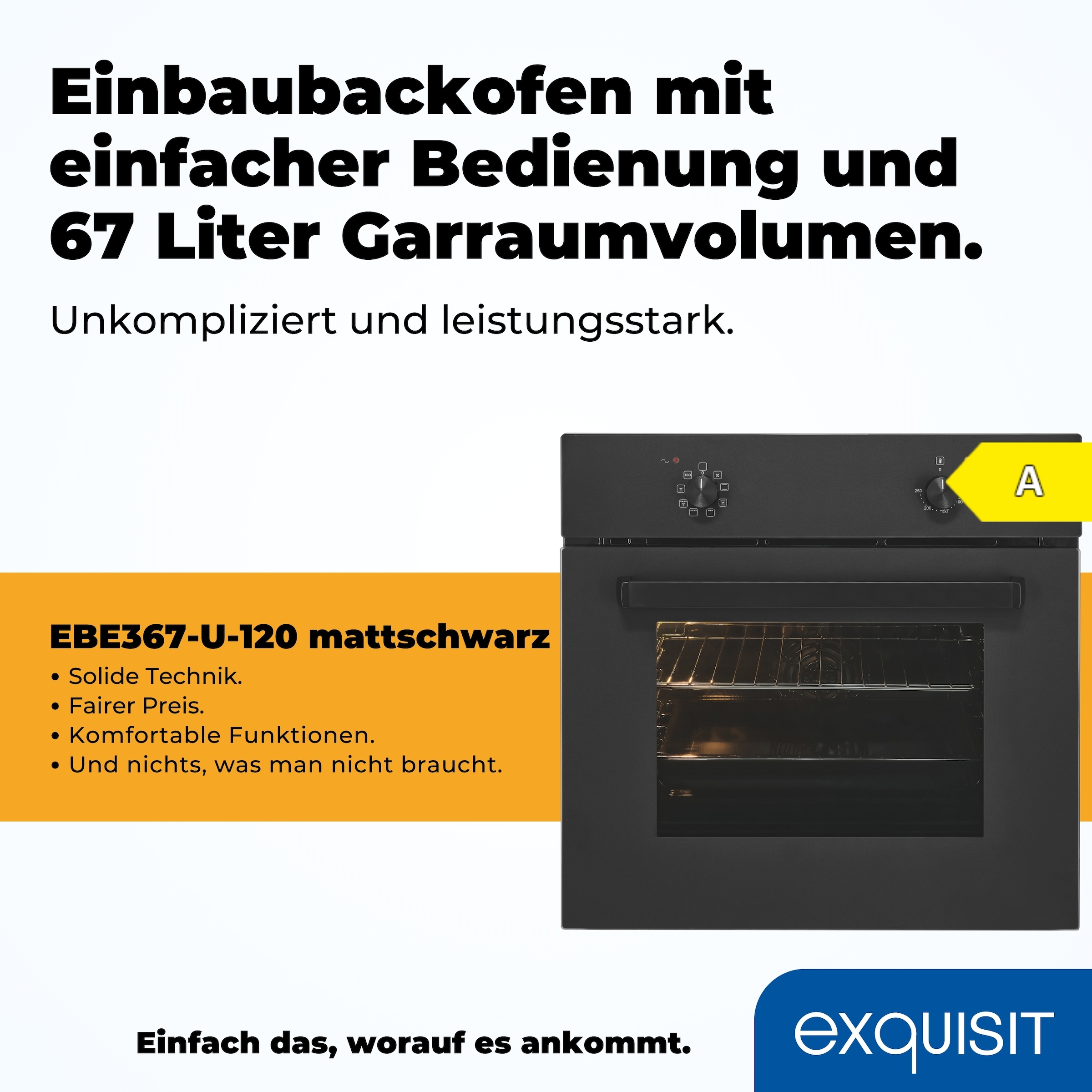 exquisit Einbaubackofen »EBE367-U-120 mattschwarz« Perfekt für den Alltag – einfach backen, grillen &  Aufläufe genießen!