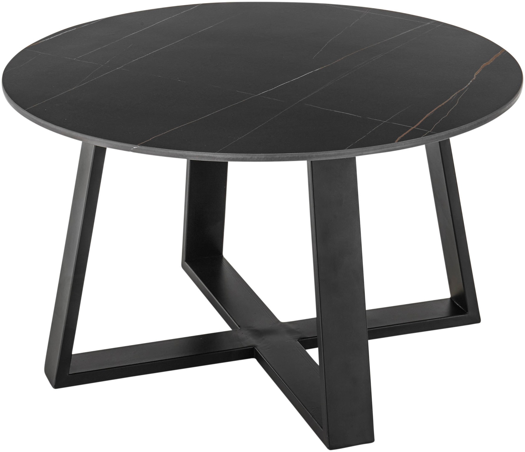 Stolkom Couchtisch »Tanea Wohnzimmertisch Keramik rund Schwarz gemasert BxHxT 110x40x70 cm«, Keramikoberfläche schwarz gemasert, Untergestell Metall schwarz