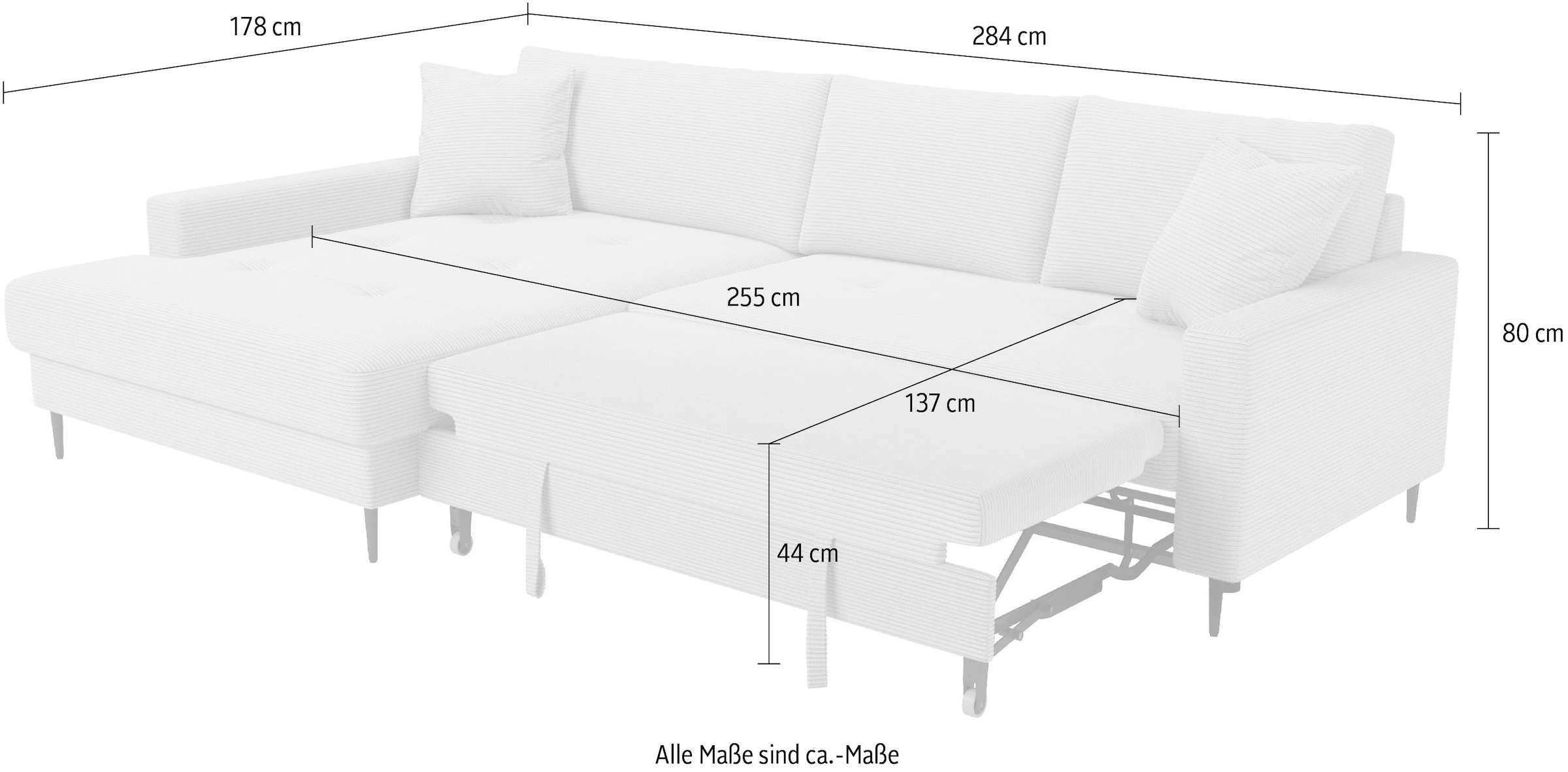 OTTO home Ecksofa »Summer L-Form, B: 284 cm, Schlaffunktion, 2 Zierkissen« optional mit Kopfstützen, Wellenfederung, frei stellbar