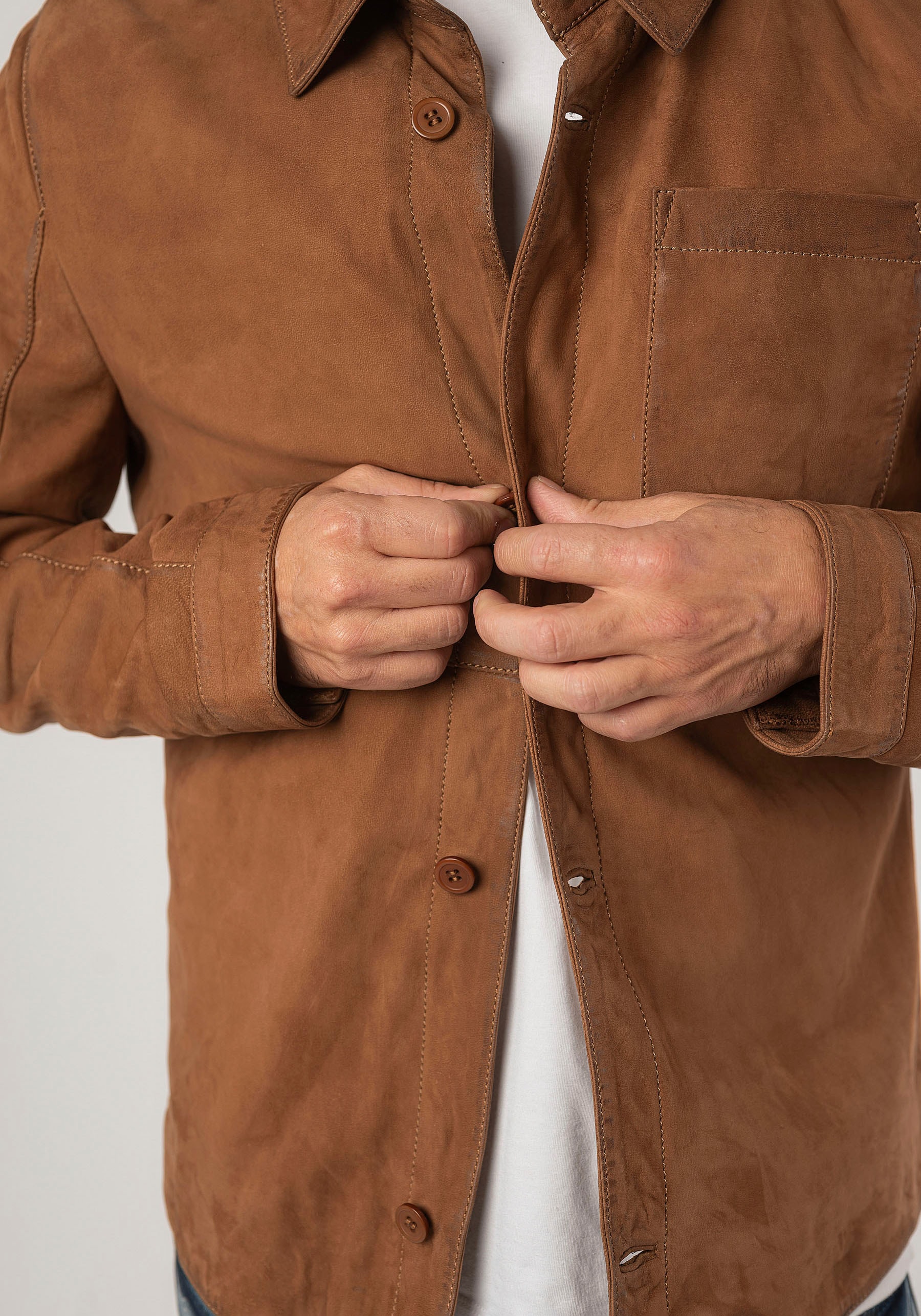 Mauritius Lederjacke »MMJemmo«, mit Hemdblusenkragen, Knopfleiste