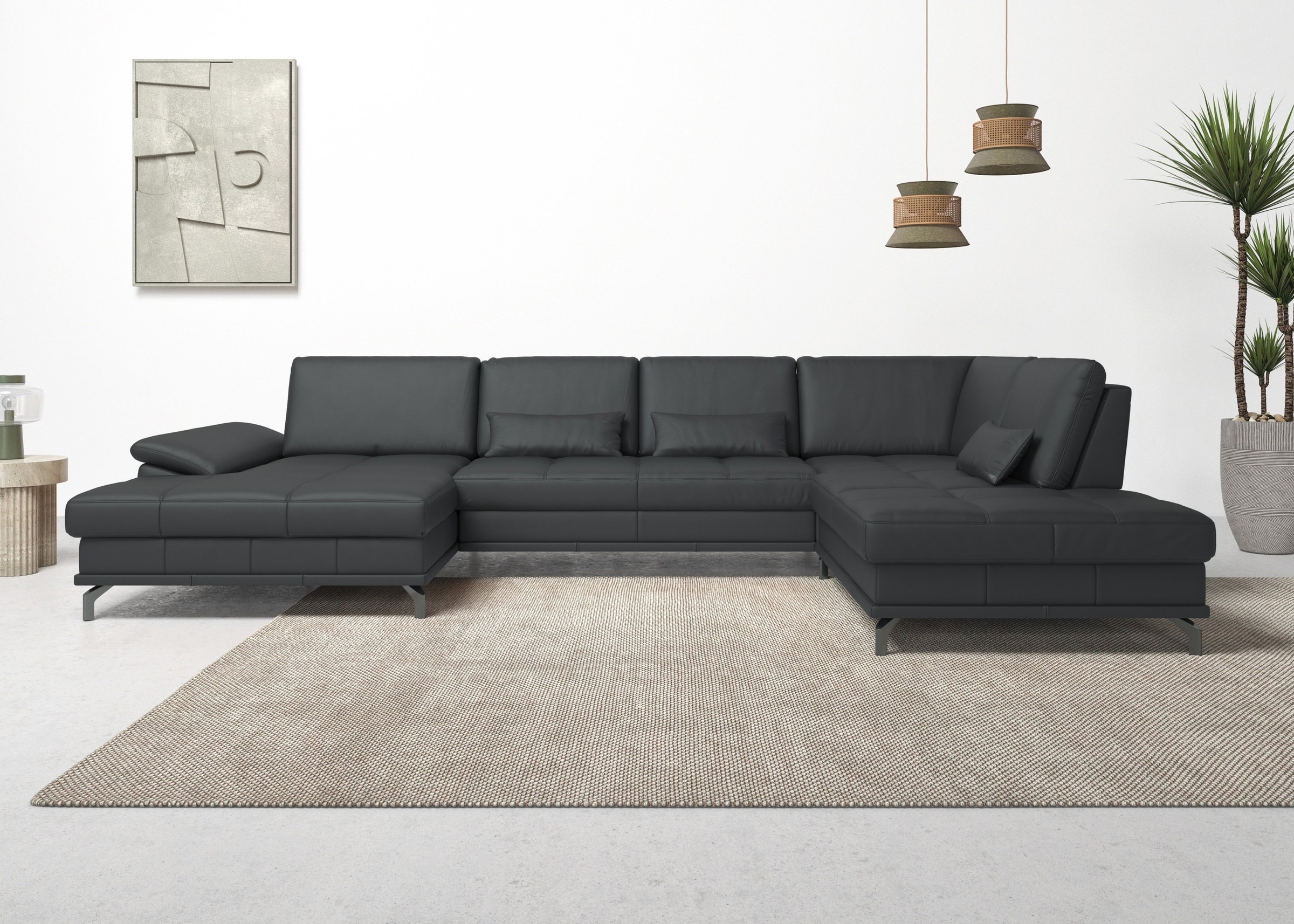 Places of Style Wohnlandschaft »Costello U-Form, B: 363 cm mit Sitztiefen-, Armteilverstellung &«, 3 Nierenkissen, optional Bettfunktion & Bettkasten